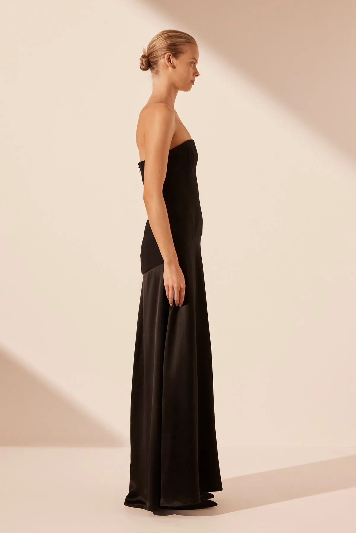 ADRI STRAPLESS PANELLED MAXI DRESS - BLACK