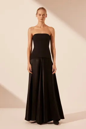 ADRI STRAPLESS PANELLED MAXI DRESS - BLACK