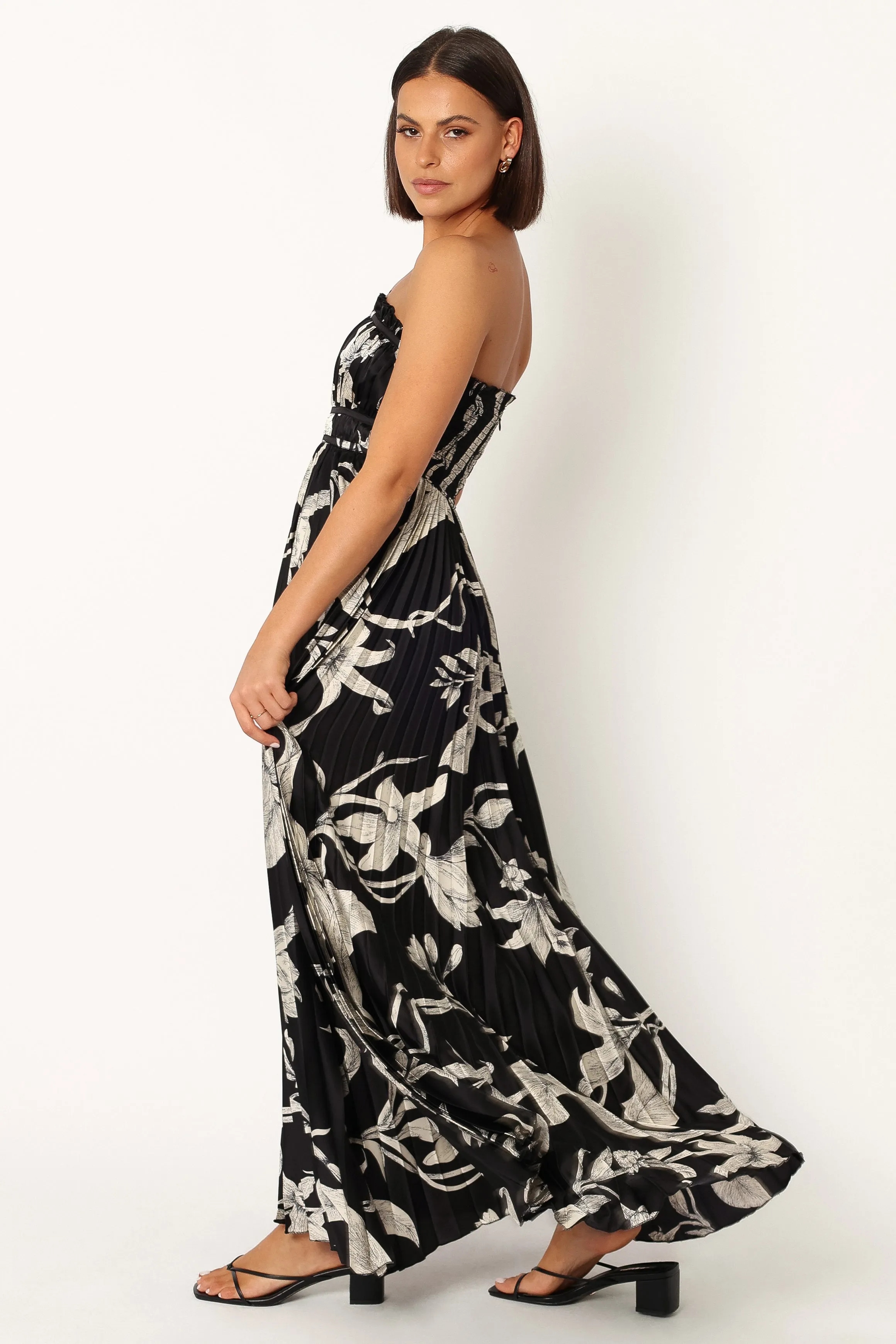 Angelique Strapless Maxi Dress - Black Floral