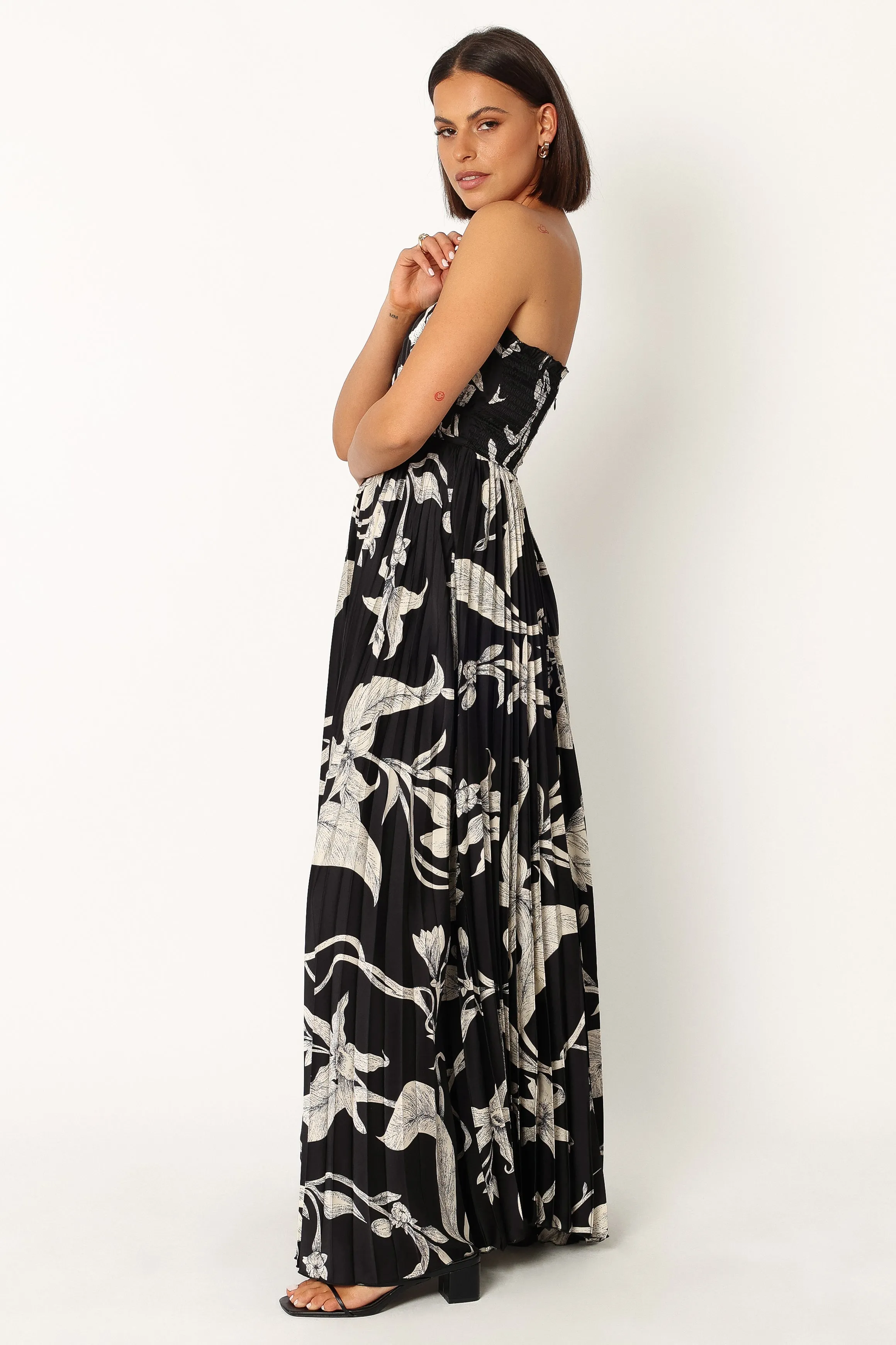 Angelique Strapless Maxi Dress - Black Floral