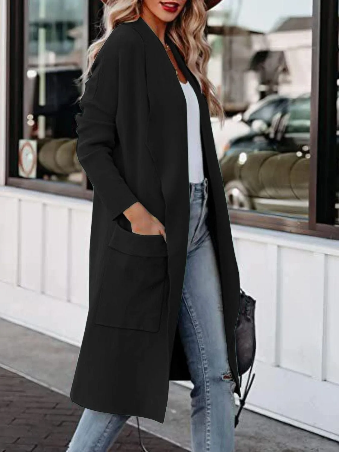 Angie Open Front Dropped Shoulder Outerwear