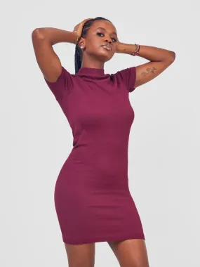 Anika Seamless Mock Neck S/S Dress - Wine