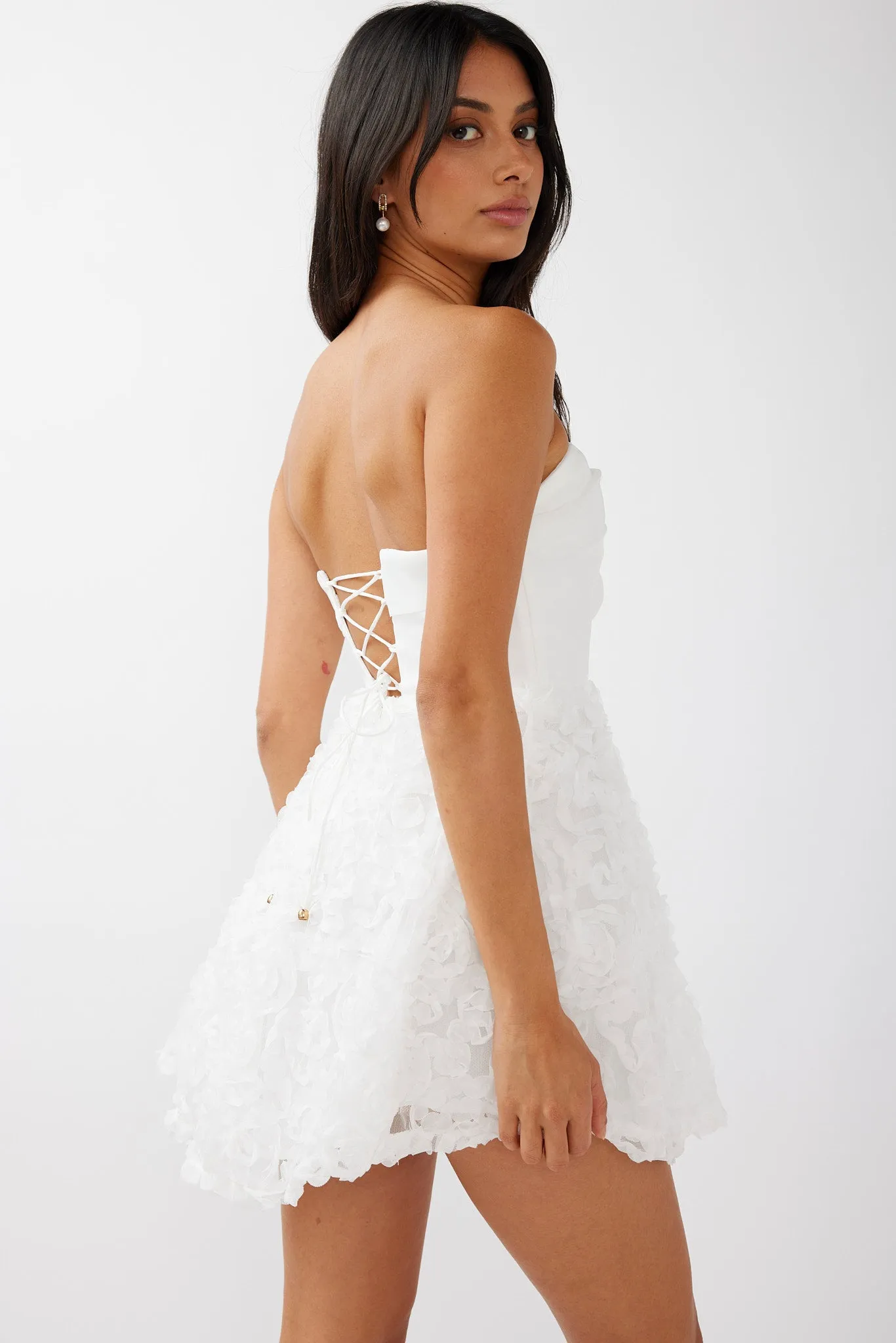 Annalyn Strapless Embellished Mini Dress White