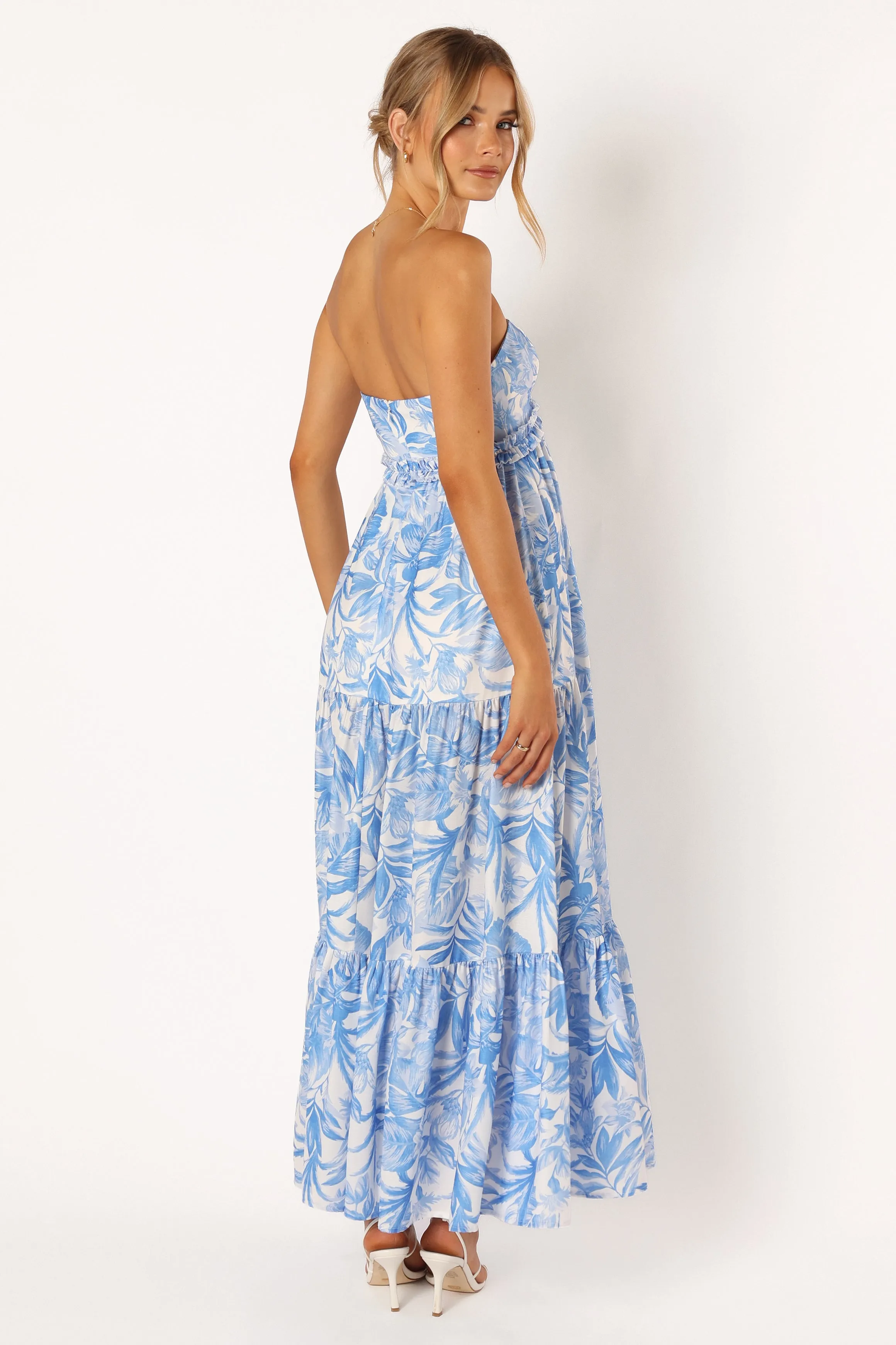 Arianna Strapless Maxi Dress - Blue Floral