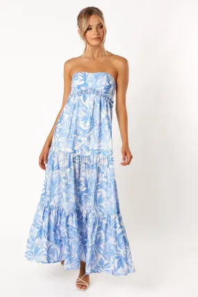 Arianna Strapless Maxi Dress - Blue Floral