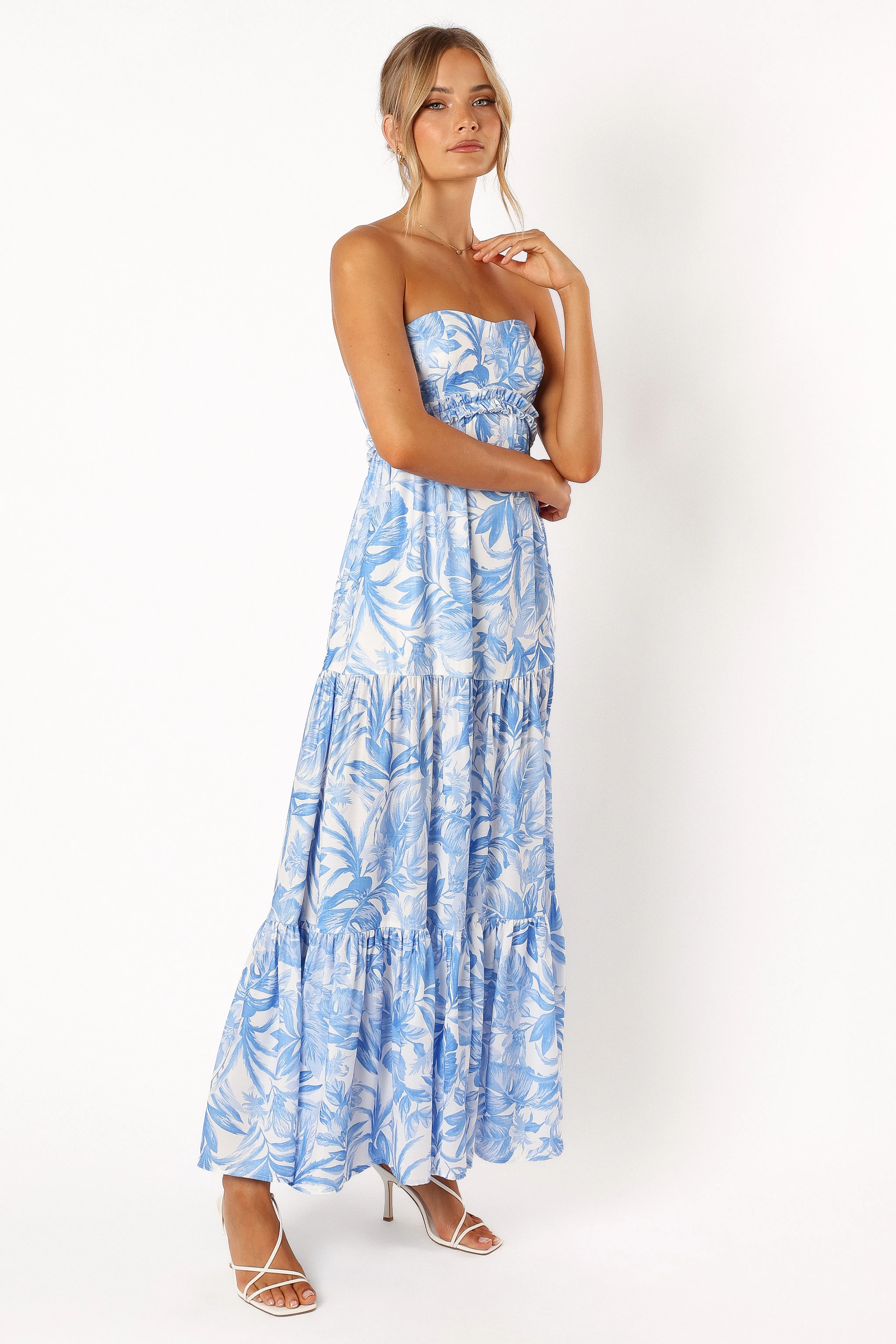 Arianna Strapless Maxi Dress - Blue Floral