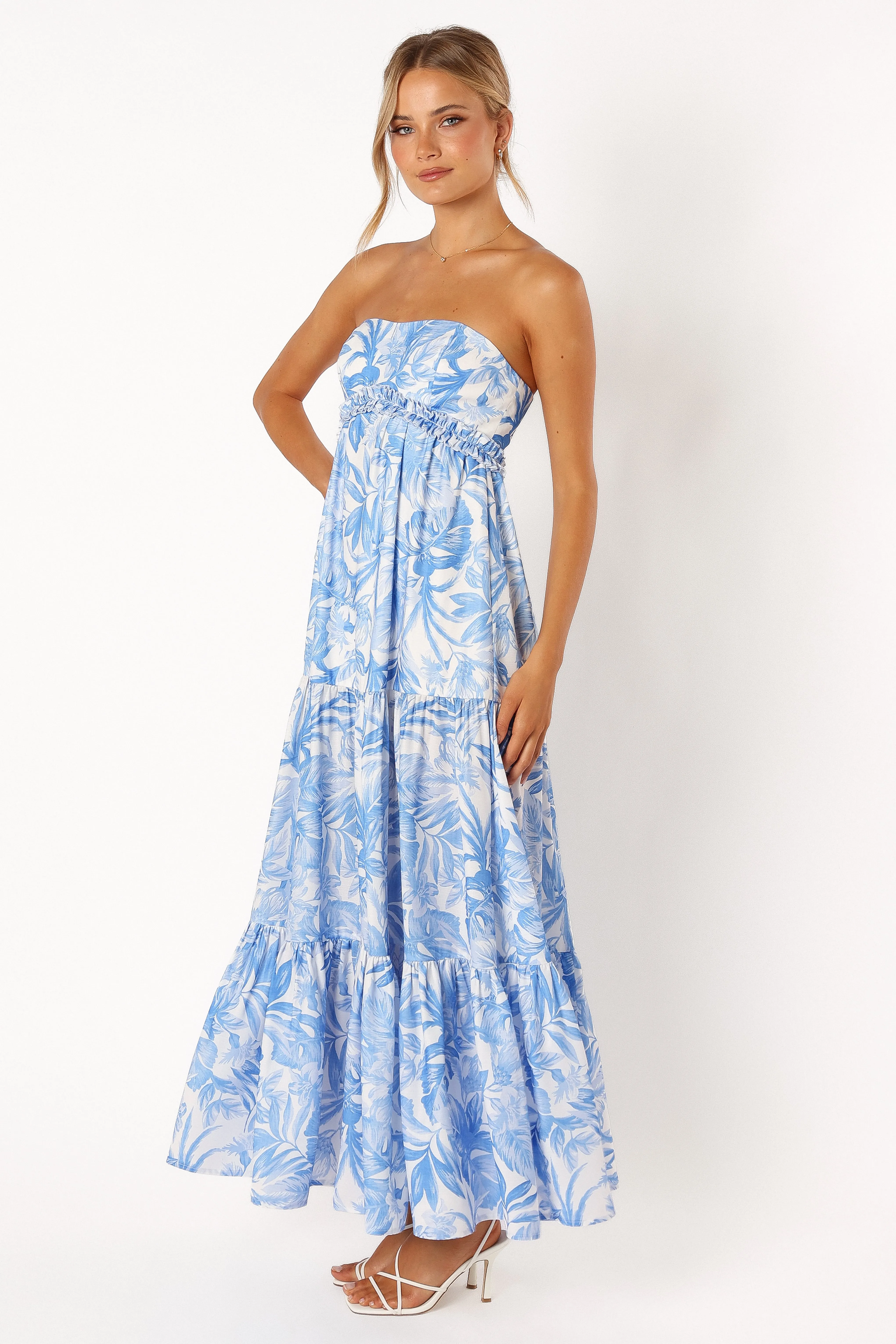 Arianna Strapless Maxi Dress - Blue Floral