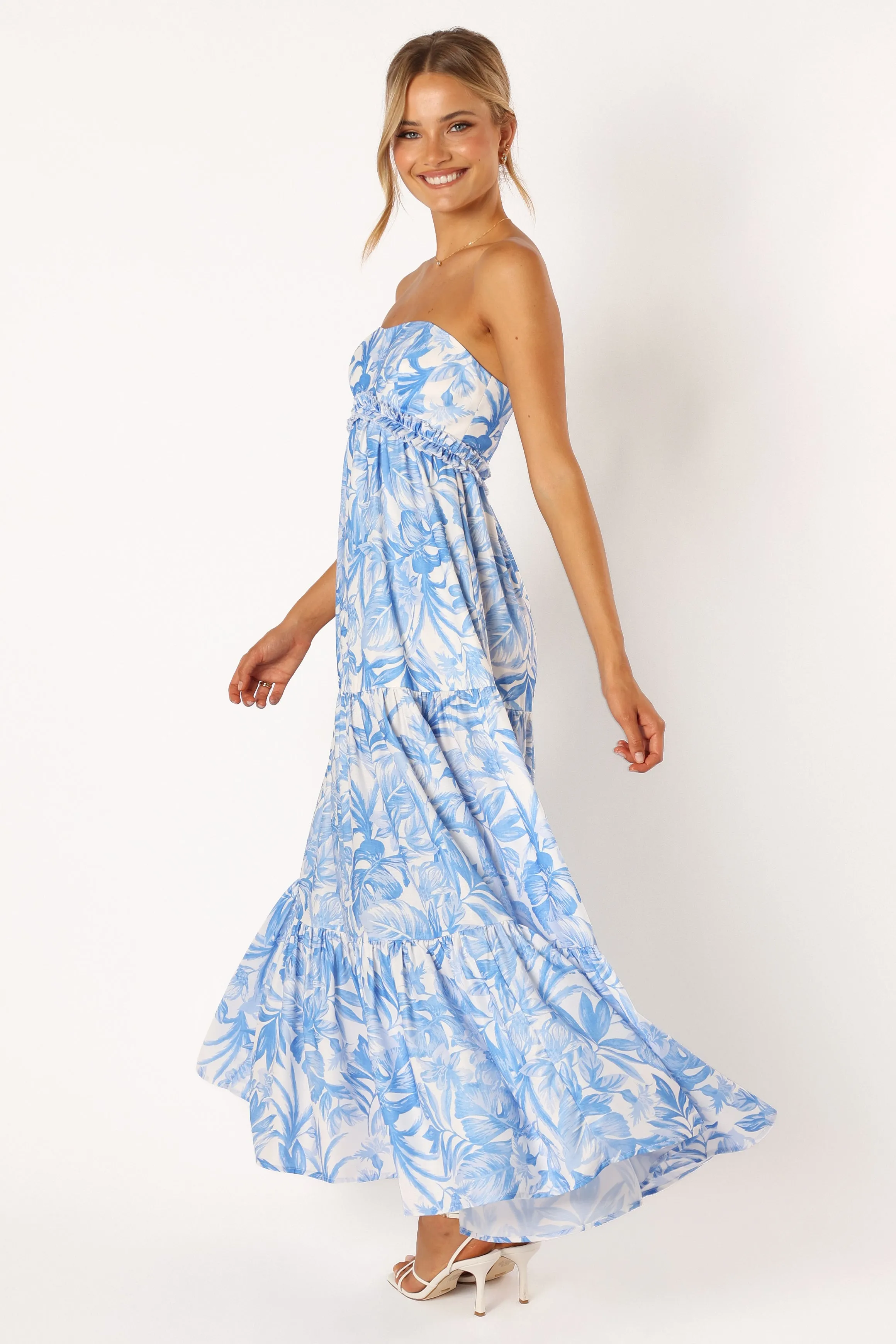 Arianna Strapless Maxi Dress - Blue Floral