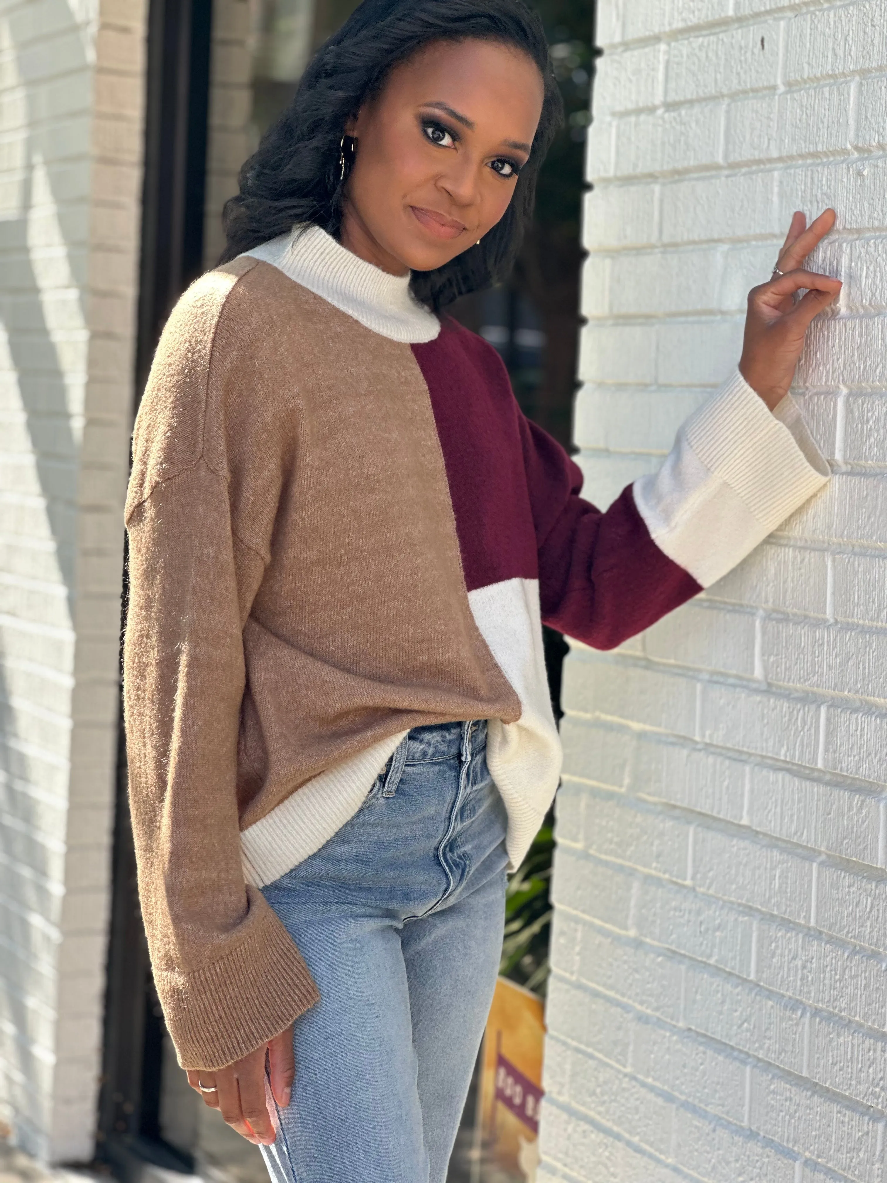 Around the Block Mock Neck Sweater