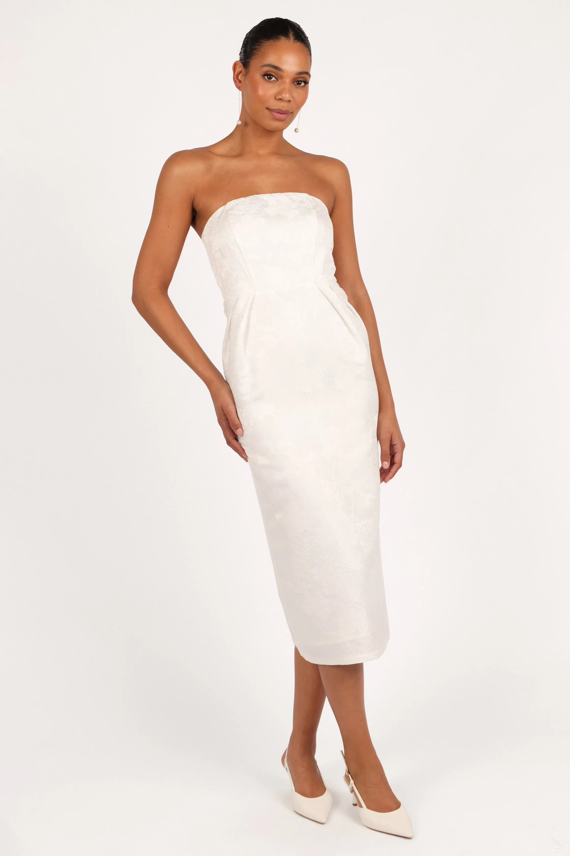 Avah Strapless Midi Dress - White