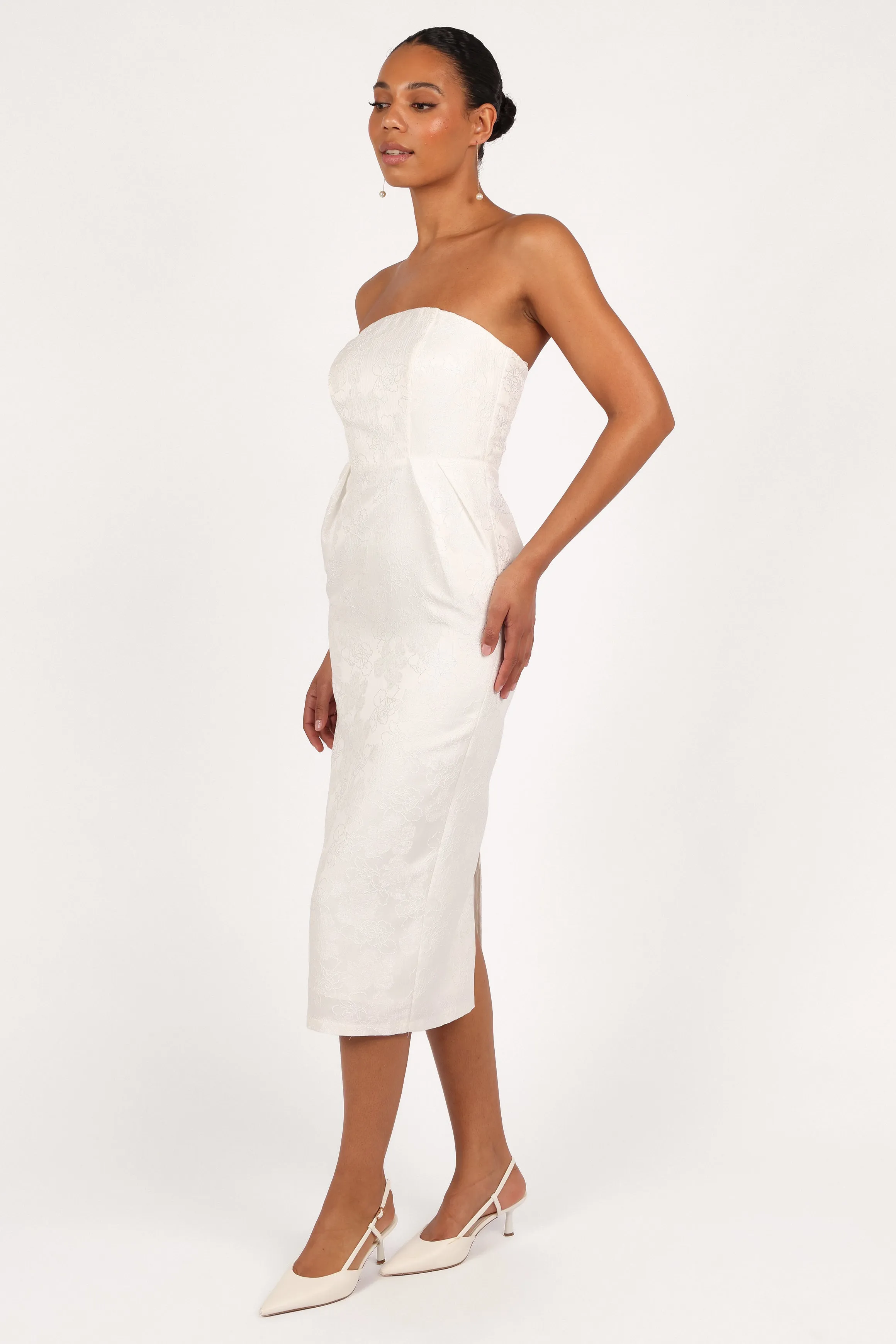 Avah Strapless Midi Dress - White