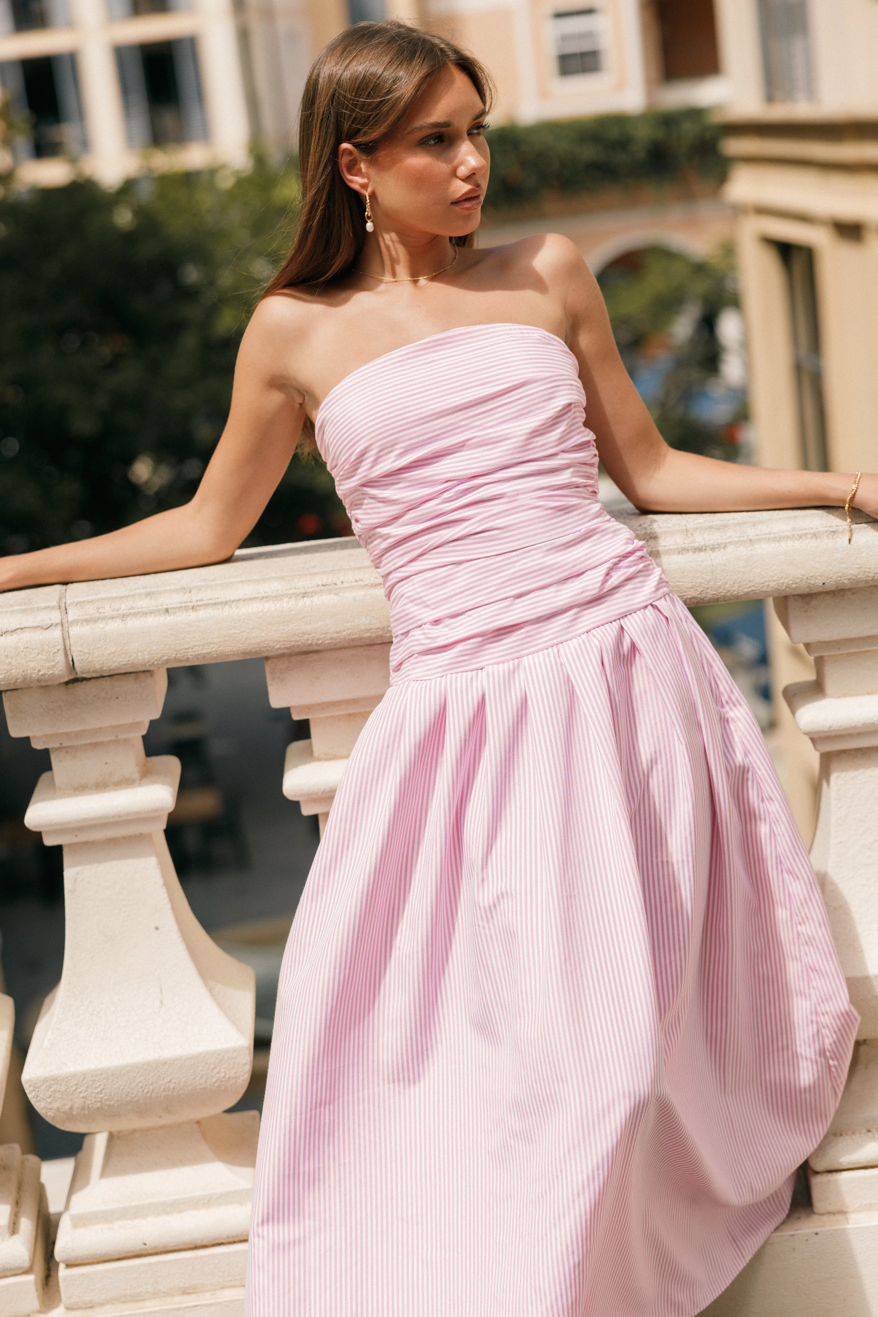 Avalee Strapless Maxi Dress - Pink Stripe