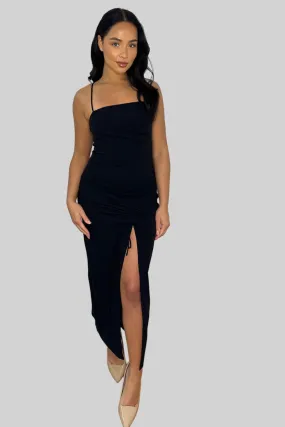 Black Spaghetti Straps Midi Slip Dress