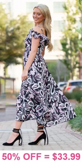 Black, White, Grey printed Maxi Dress