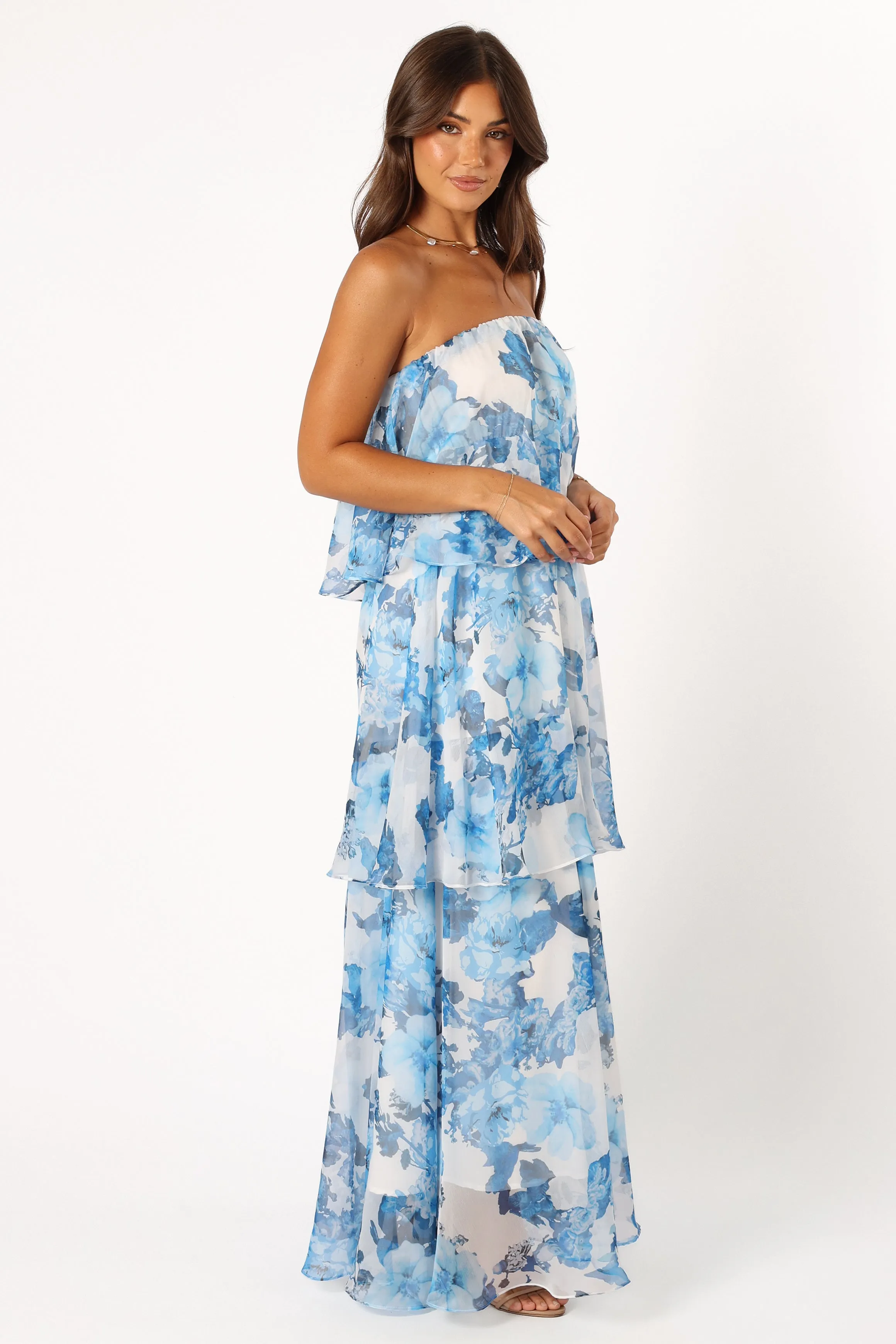 Bloom Strapless Maxi Dress - Blue White Floral