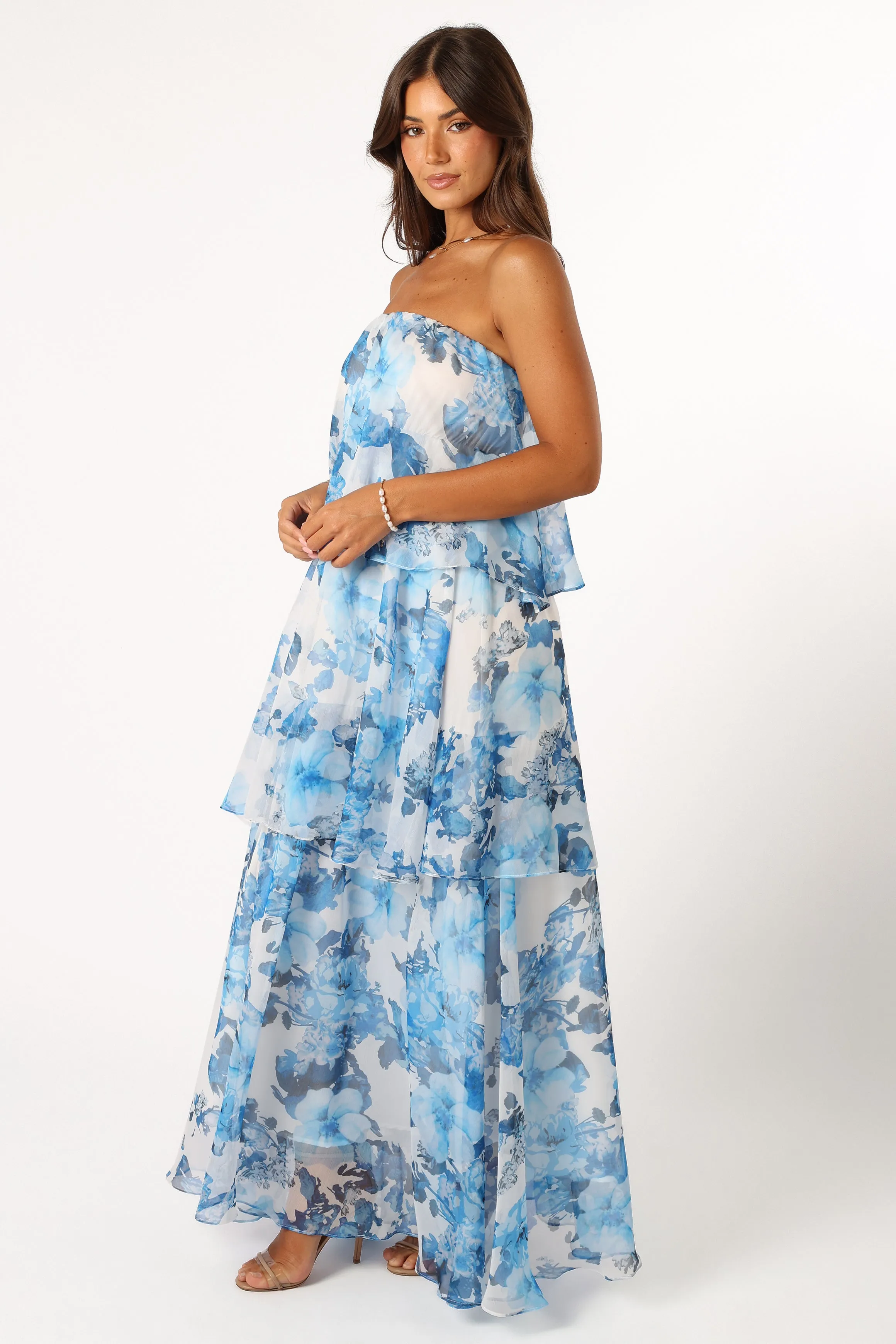 Bloom Strapless Maxi Dress - Blue White Floral