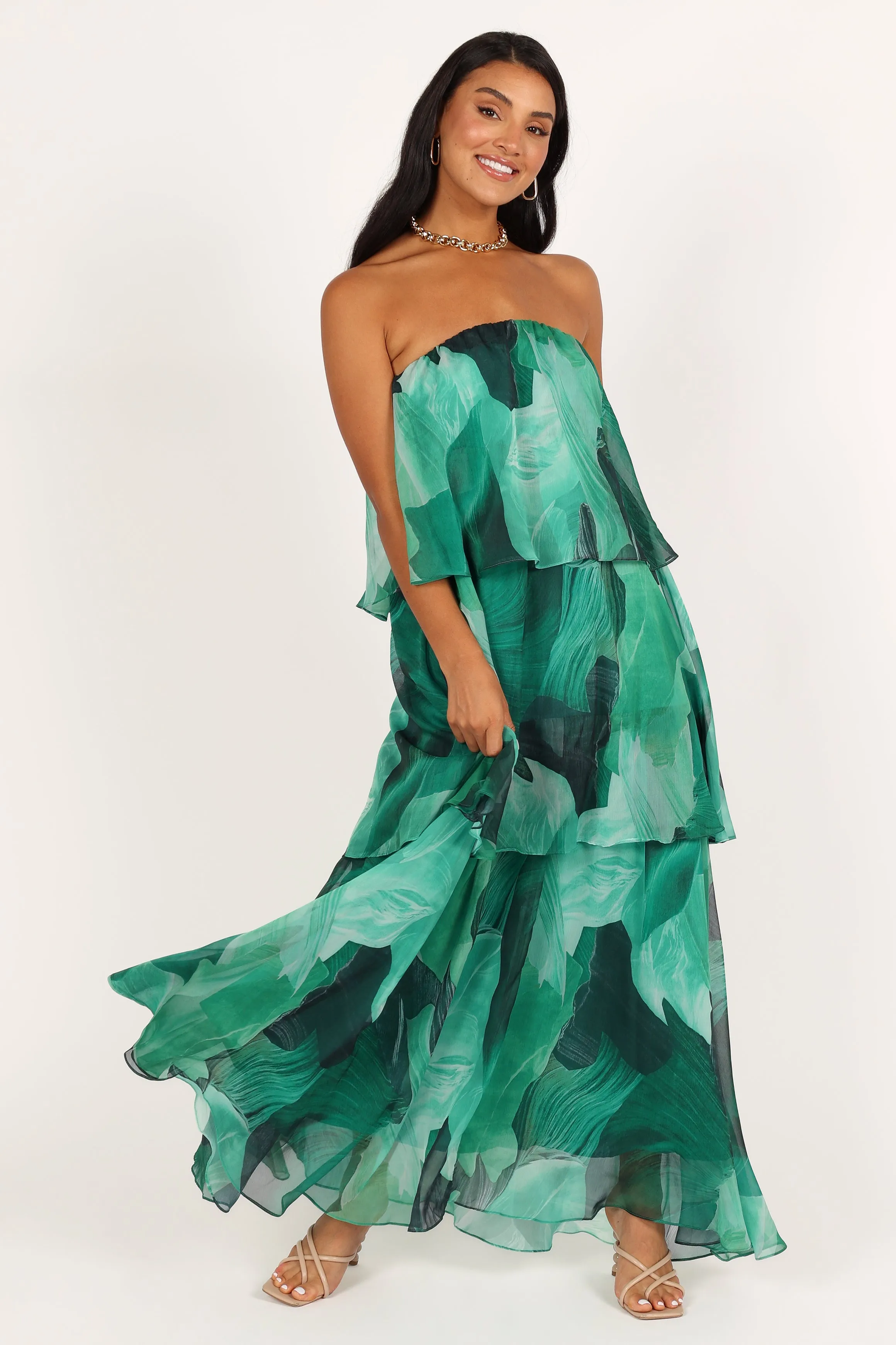 Bloom Strapless Maxi Dress - Green Floral