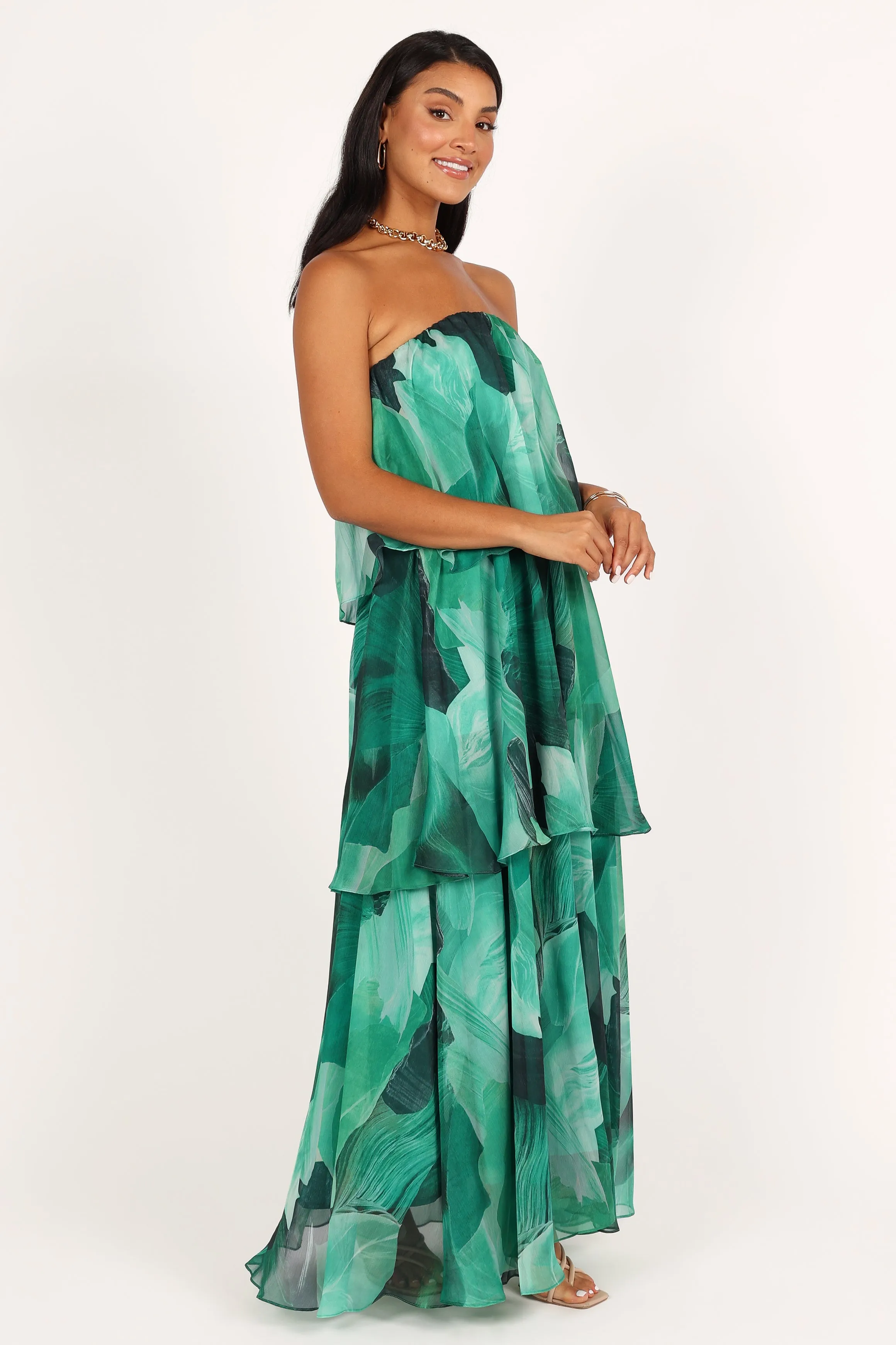 Bloom Strapless Maxi Dress - Green Floral