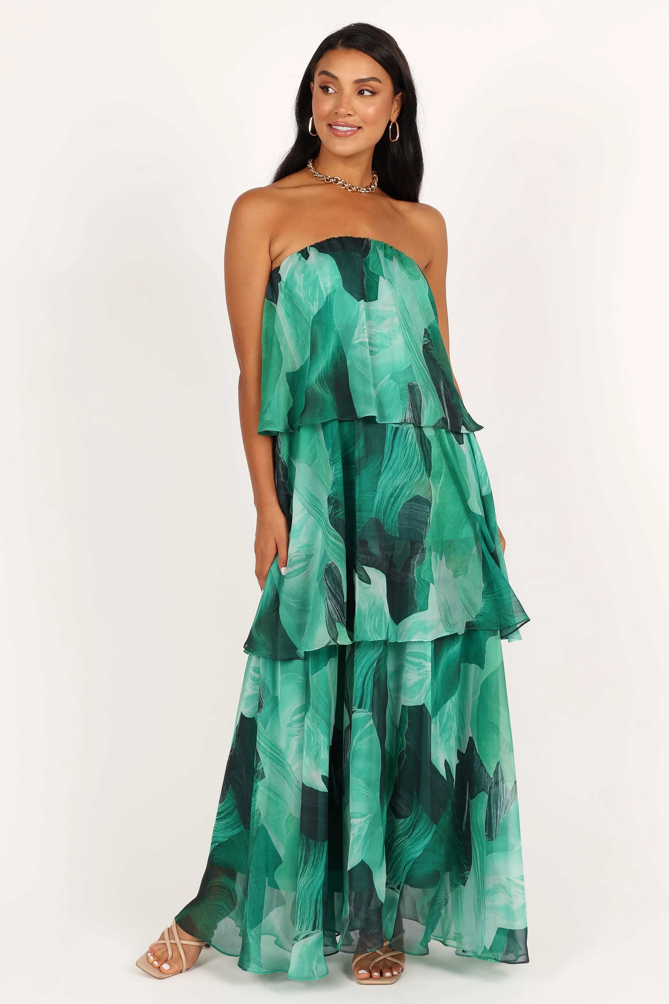 Bloom Strapless Maxi Dress - Green Floral