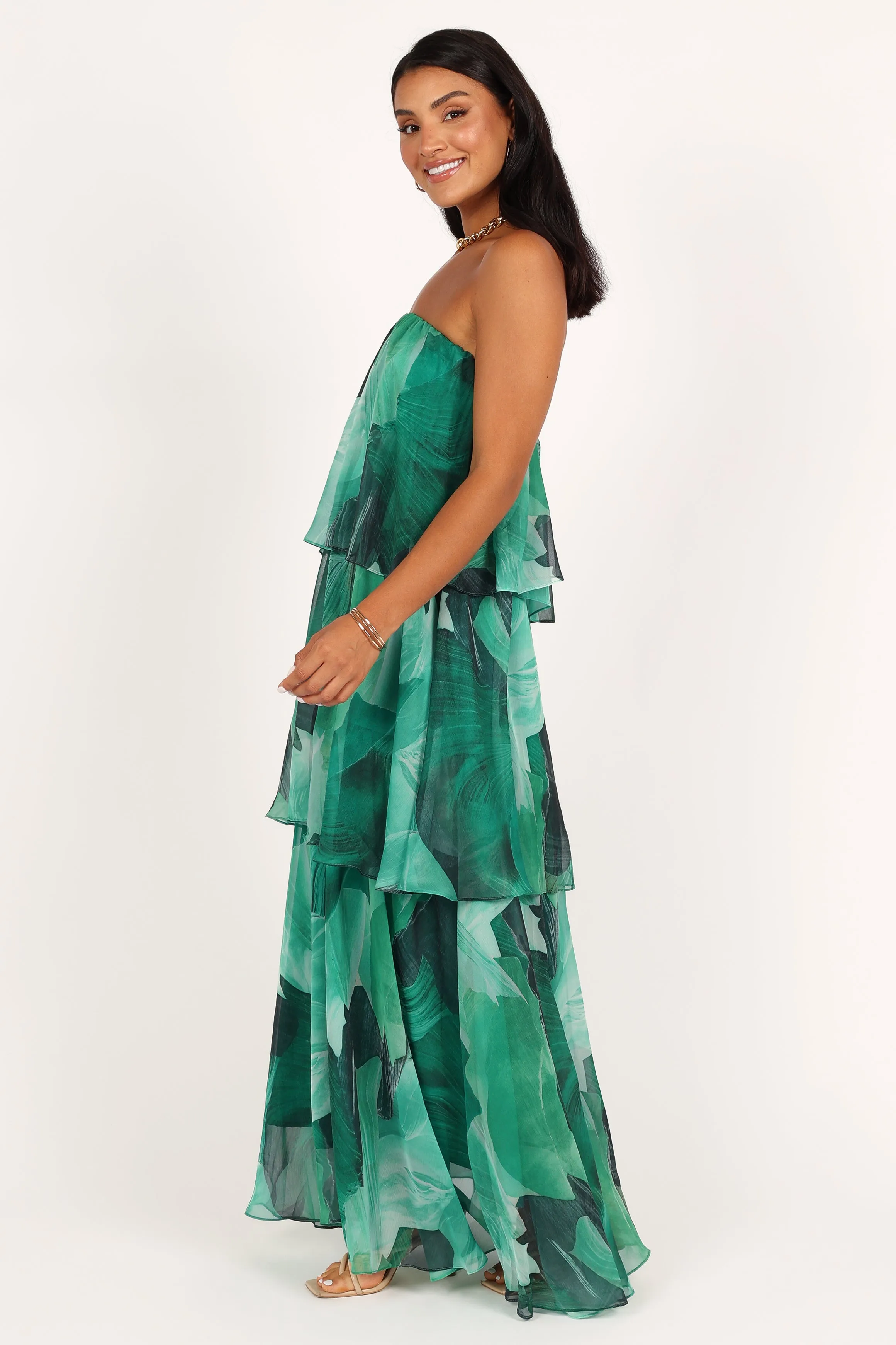 Bloom Strapless Maxi Dress - Green Floral