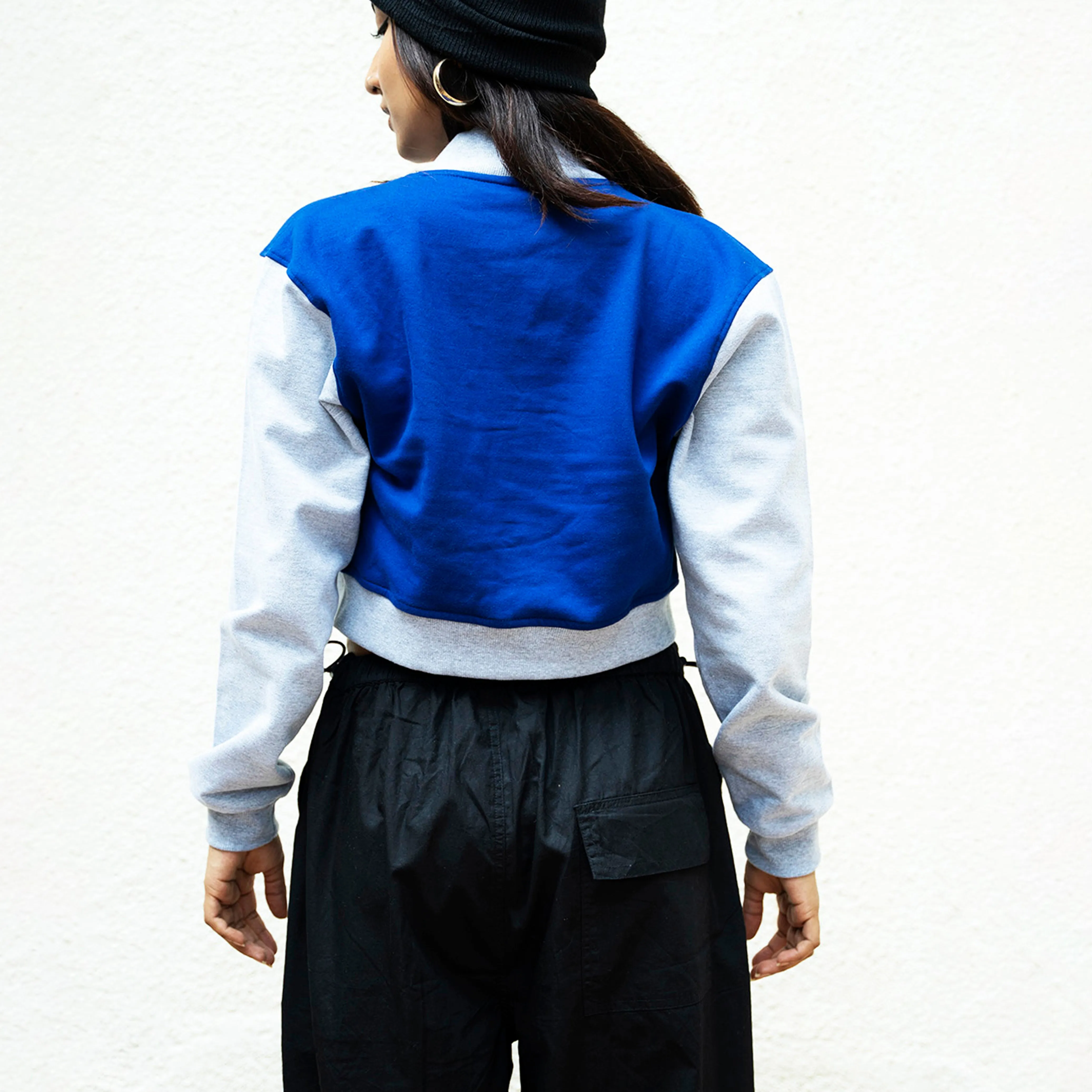 Blue Crop Varsity Jacket