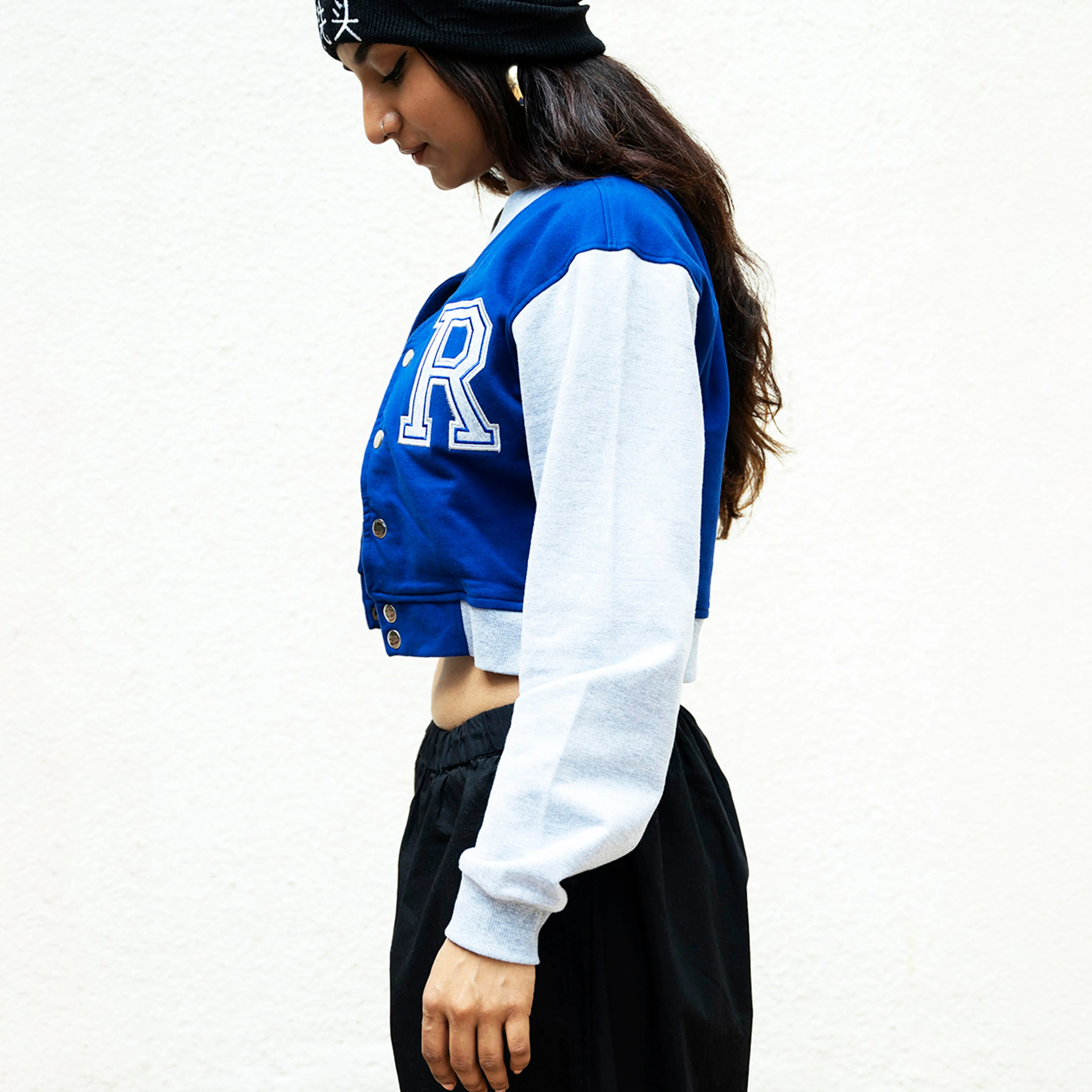 Blue Crop Varsity Jacket