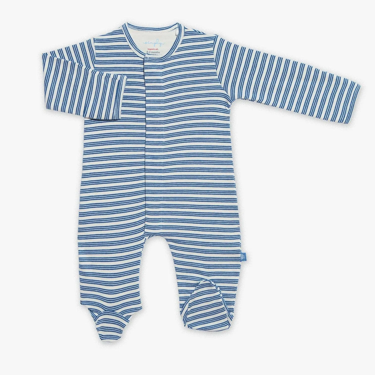 blue yarn-dye stripe organic cotton magnetic footie