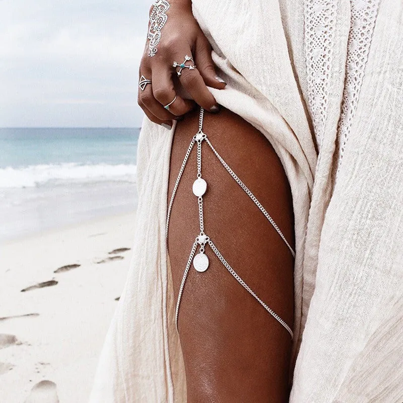 Boho Bohemian Metal Beaded Leg Chain Thigh Chain