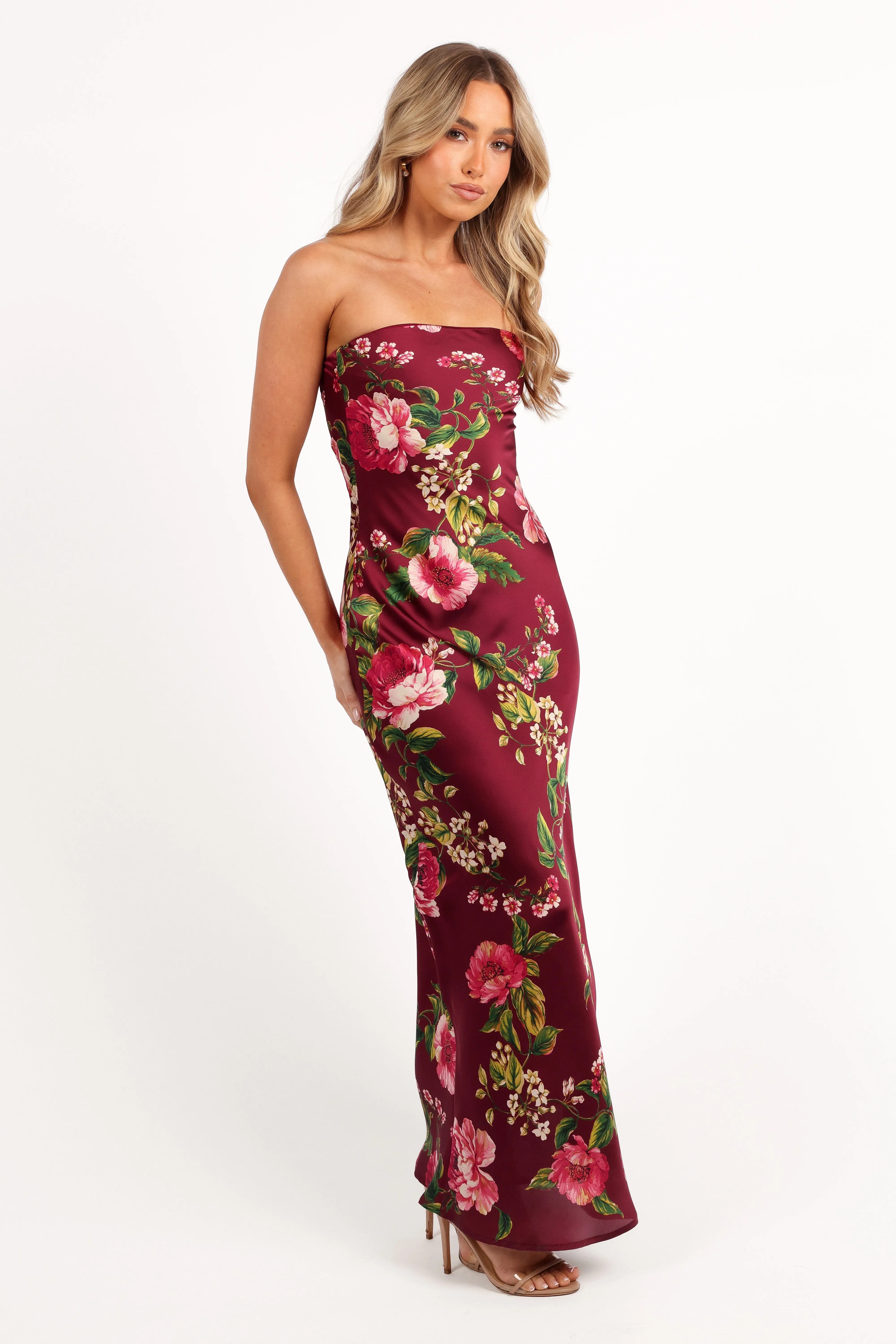 Bryden Maxi Strapless Dress - Burgundy Floral