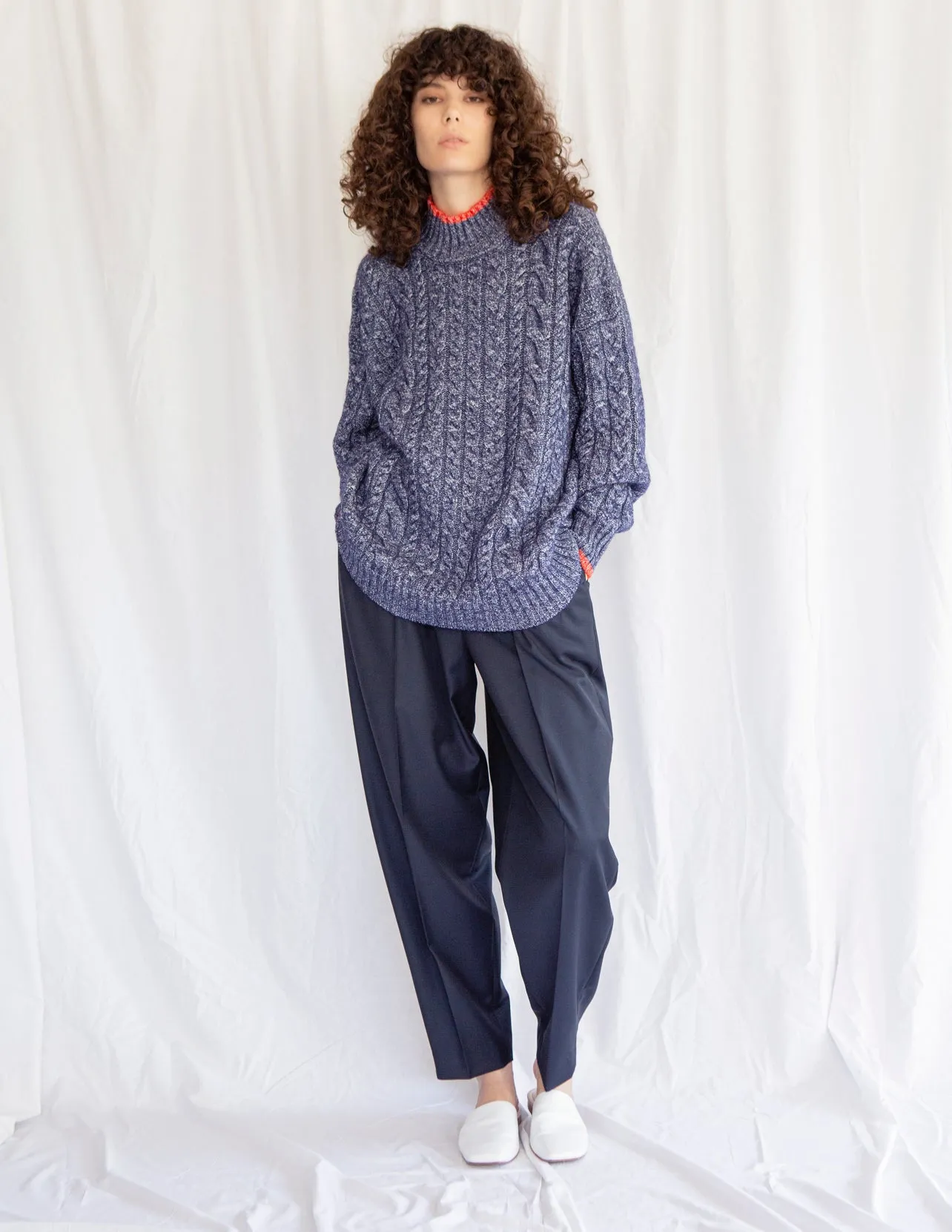 Cable Knit Sweater in Blue Melange