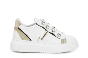 CafèNoir Women's leather sneakers with rhinestones C1DE1620 W001 white