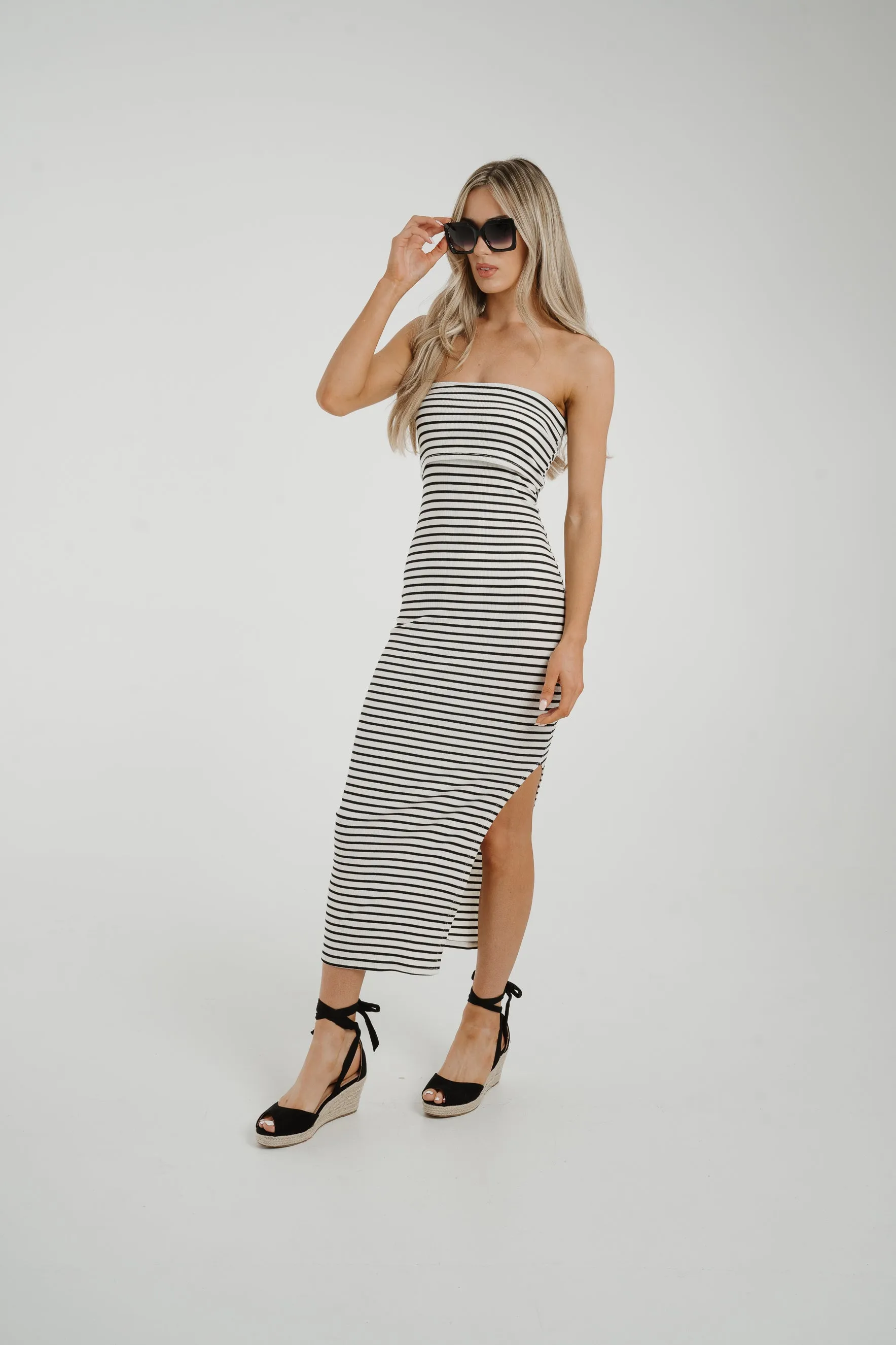 Caitlyn Stripe Bandeau Dress In White