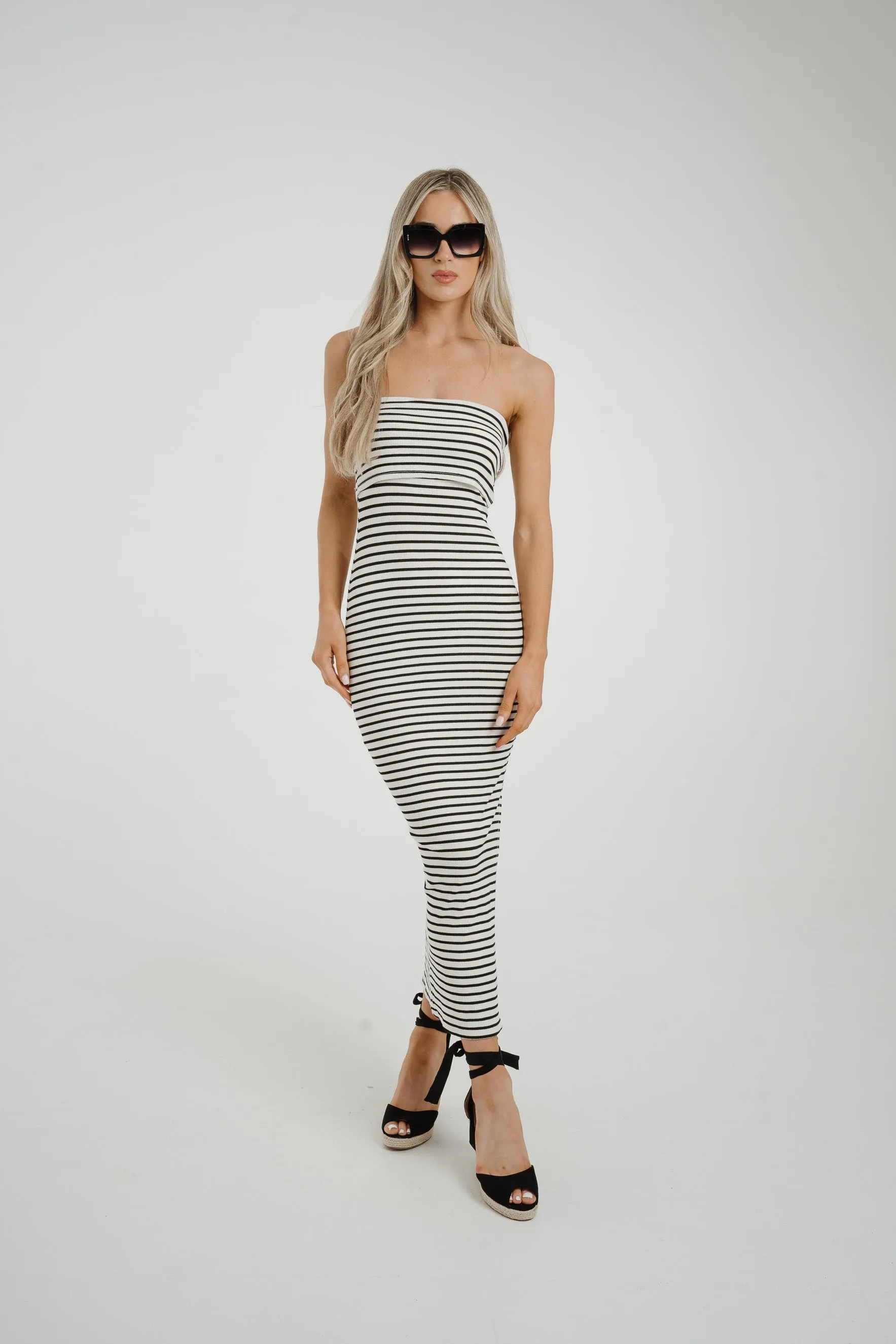 Caitlyn Stripe Bandeau Dress In White