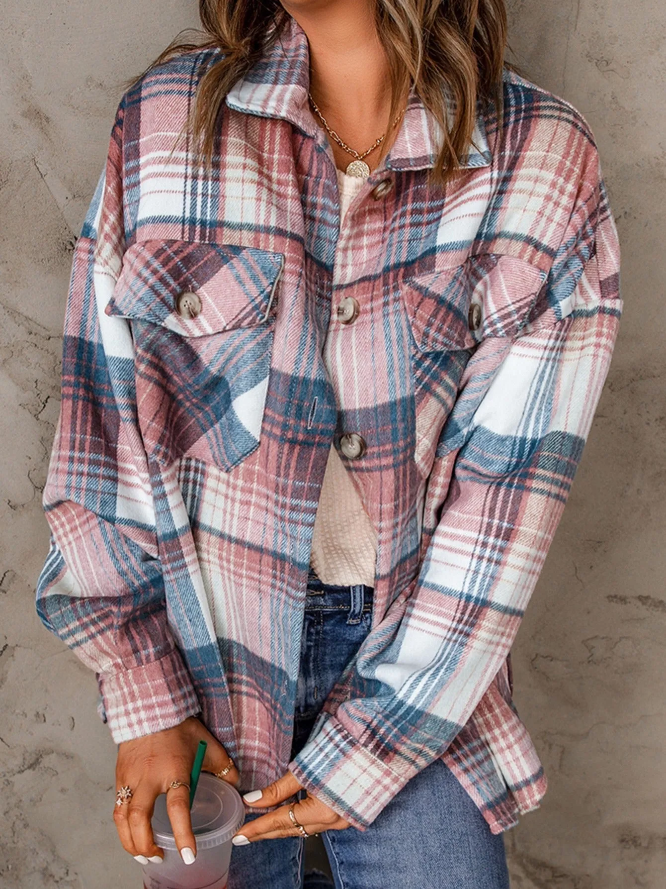 Casual Long Sleeve Button Plaid Blouse Shirt