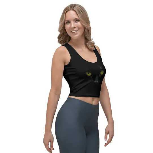 Cat Crop Top / Black Crop Top / Stretch Crop Top