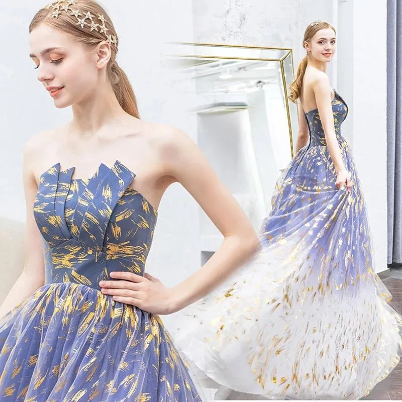 Charming Ombre Puffy Strapless Sparkly Prom Dress, Sexy Long Sleeveless Party Dresses STK15118