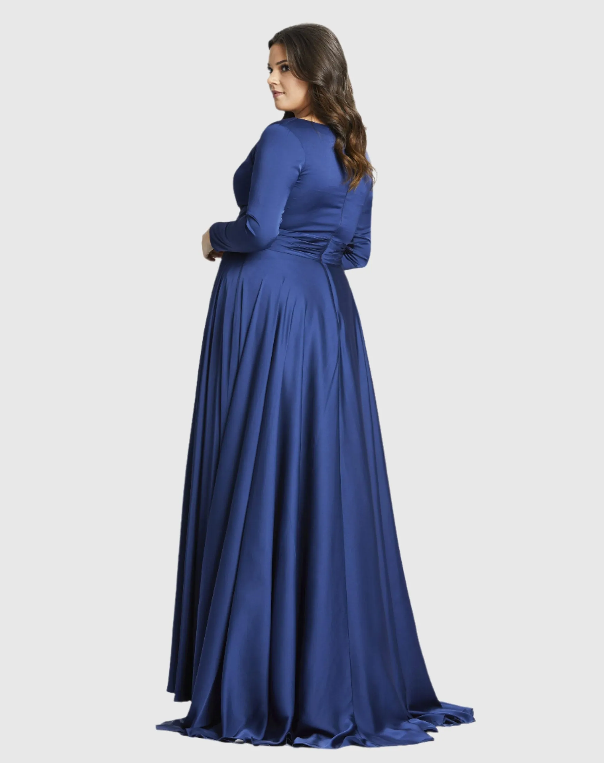 Classic Satin Long Sleeve Evening Gown (Plus) - FINAL SALE