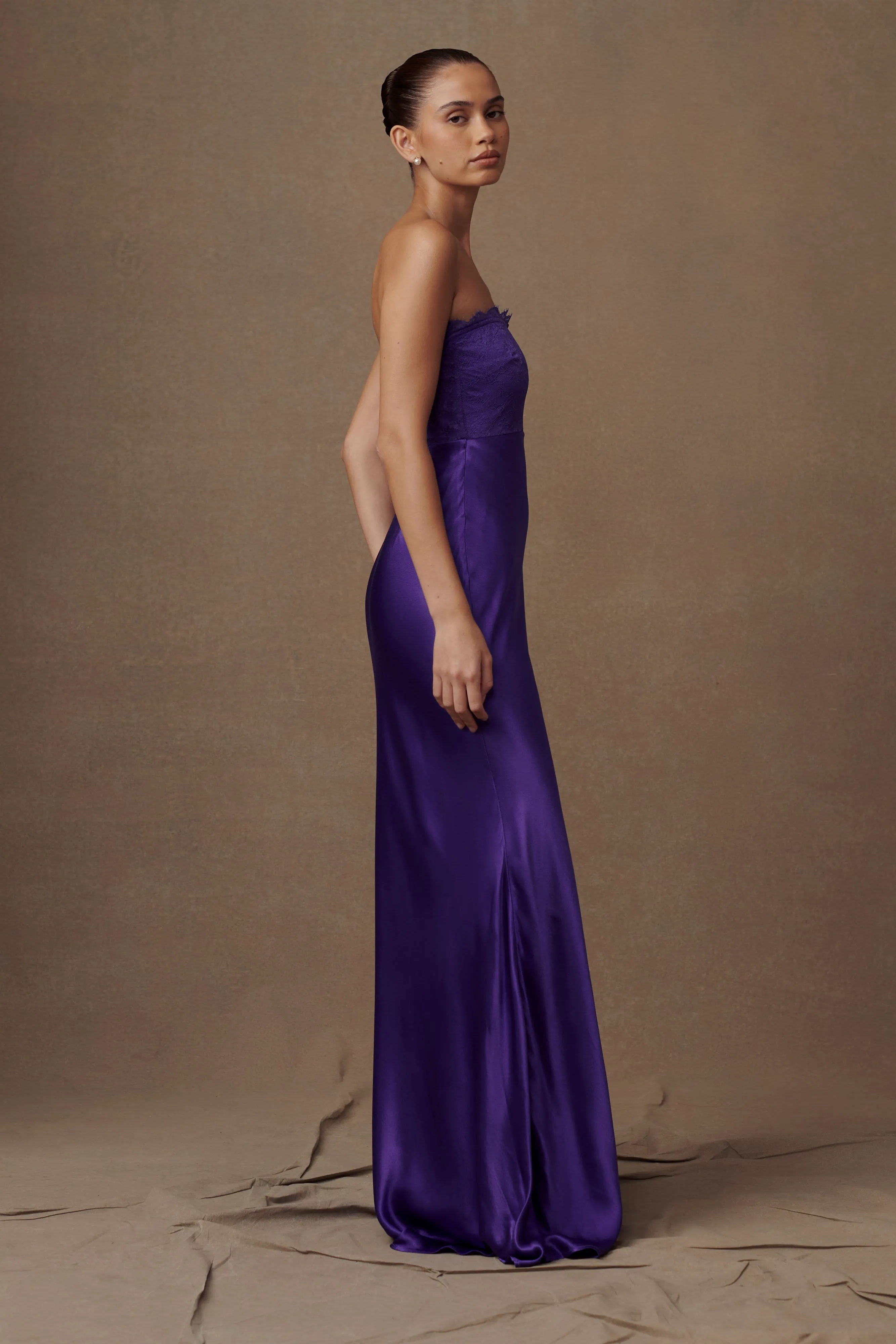 Darcie Strapless Satin Maxi Dress - Deep Purple