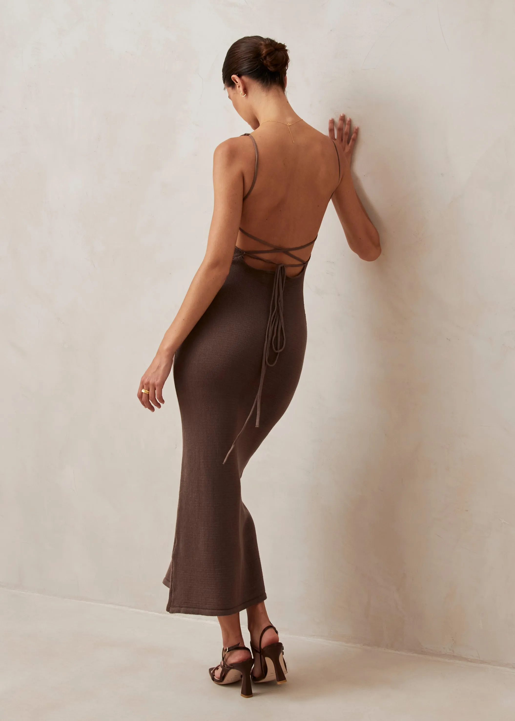 Delicate Brown Tricot Midi Dress