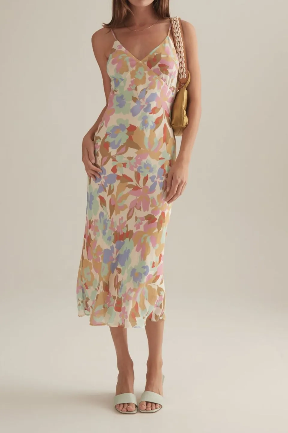 Dina Pale Yellow Rumba Floral Strappy Midi Dress