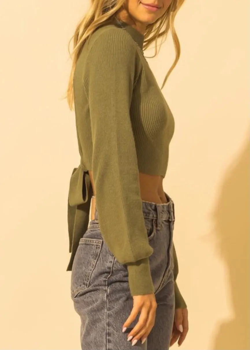 Double Zero Knit Crop Top Sweater (Olive) DZ22A049