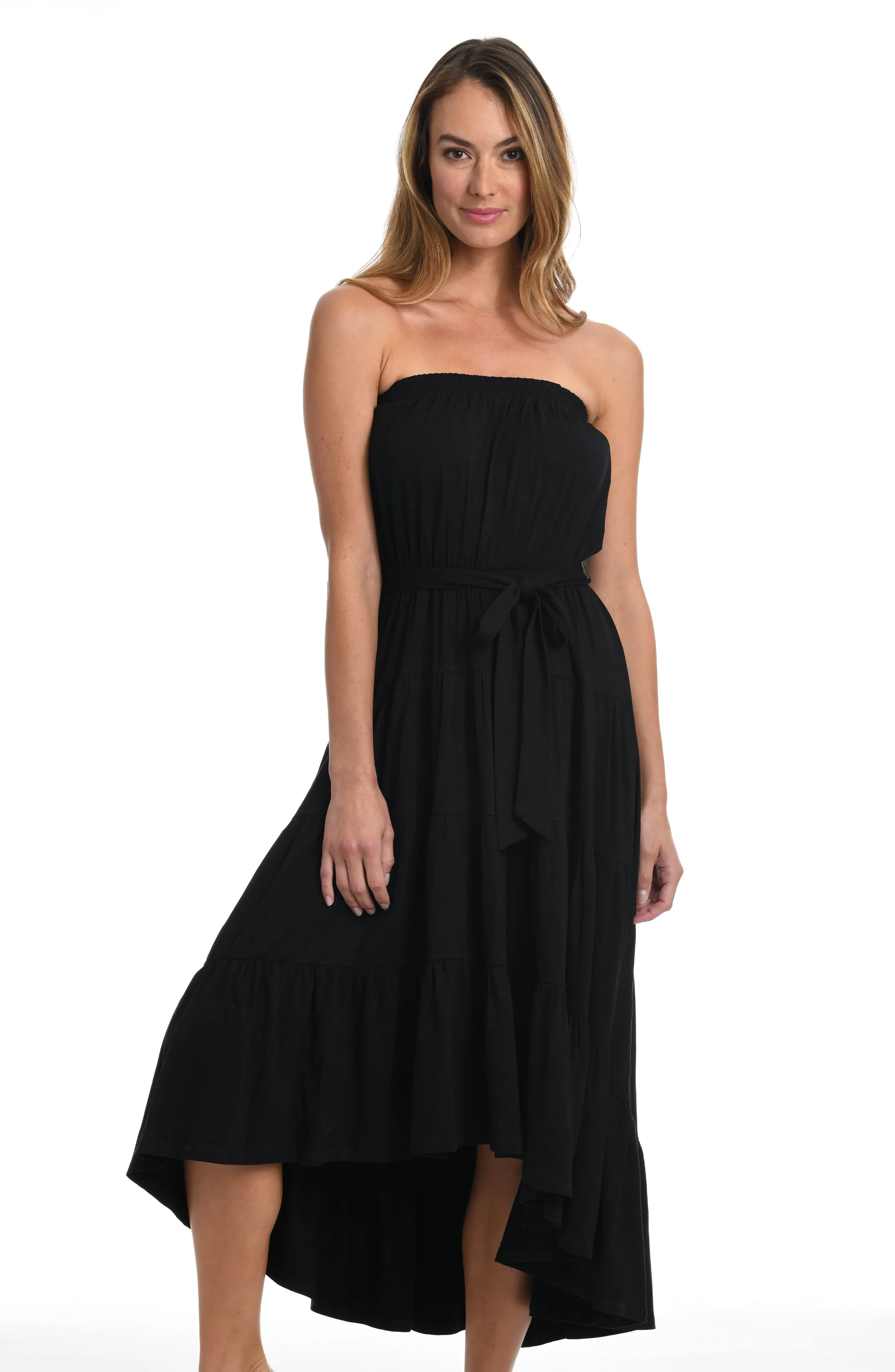 Draped Darling Strapless Midi Dress