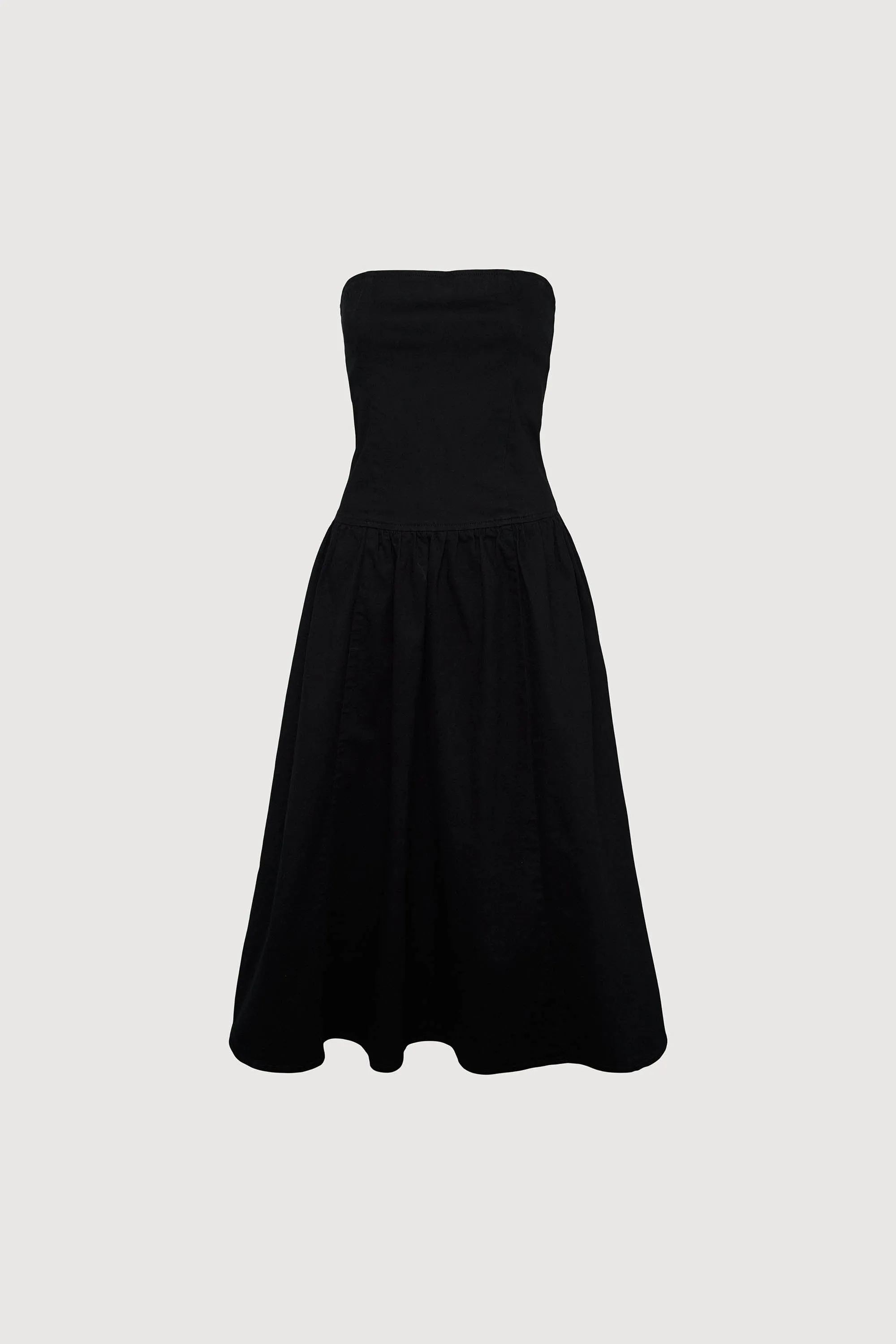 DROP-WAIST STRAPLESS TWILL DRESS