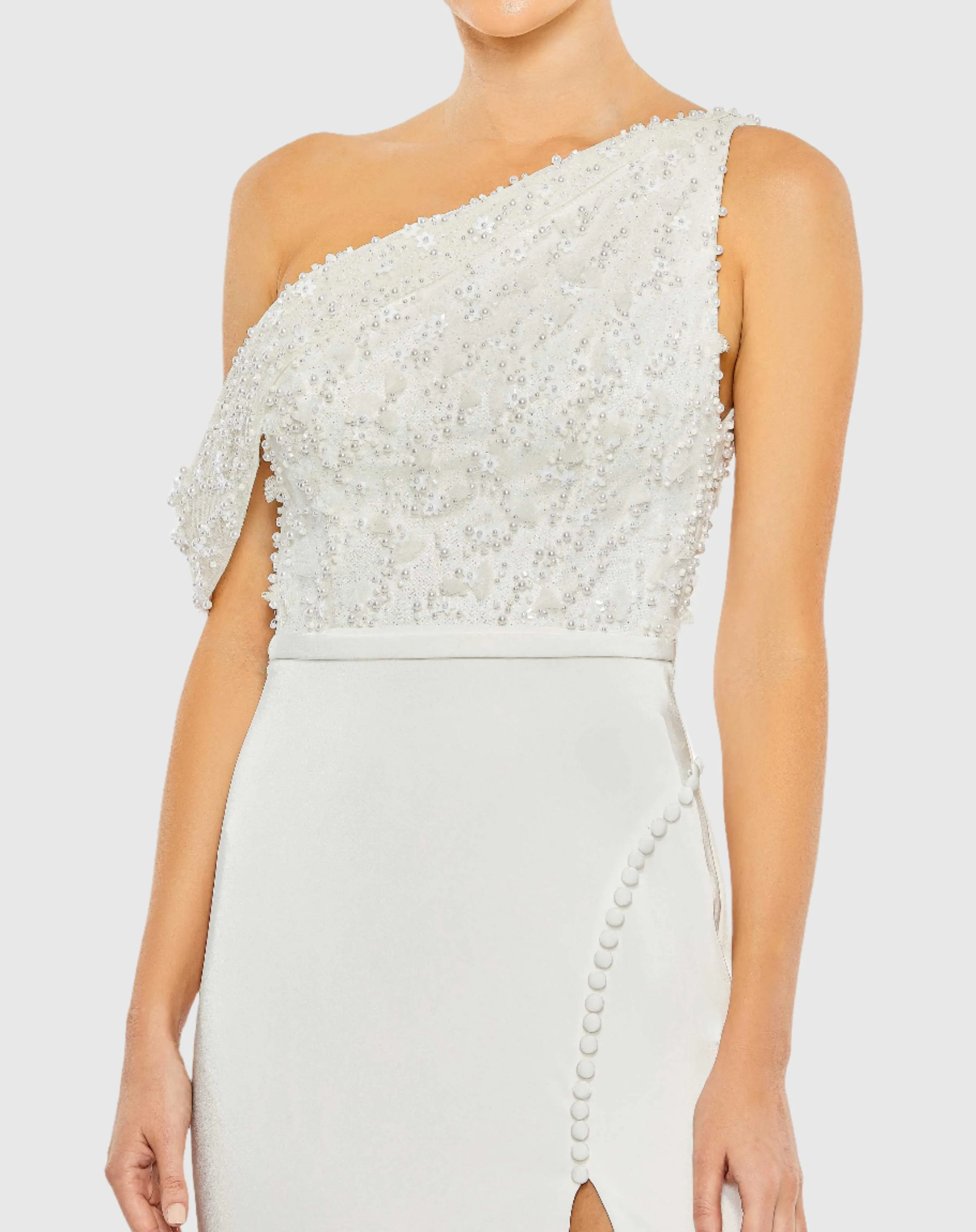 Embellished Drop Shoulder Column Gown