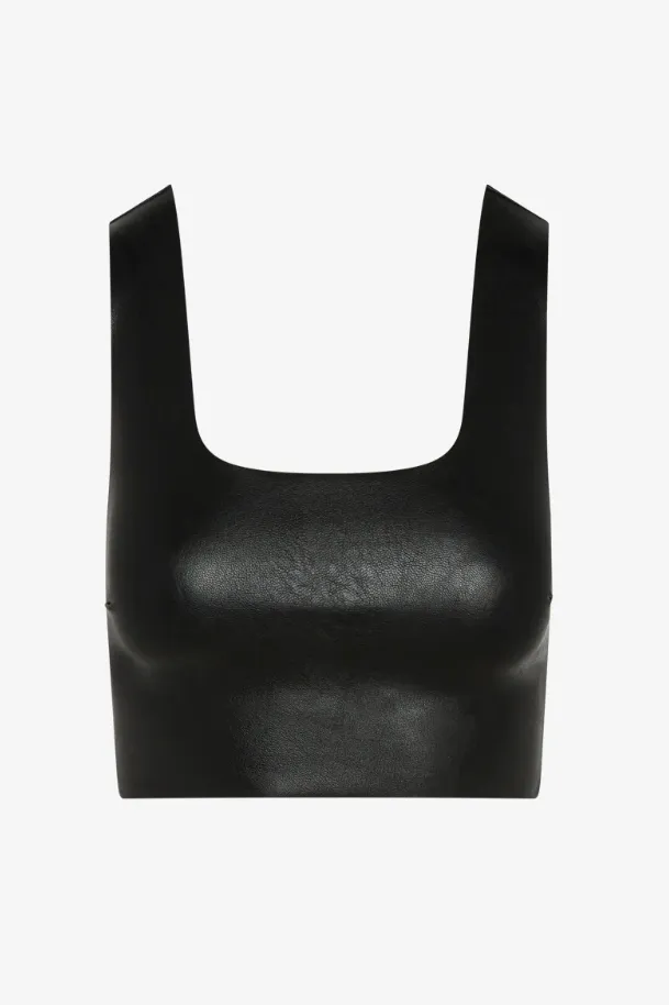 Faux Leather Squareneck Crop Top