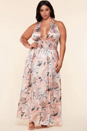 Floral Print Halter Maxi Dress