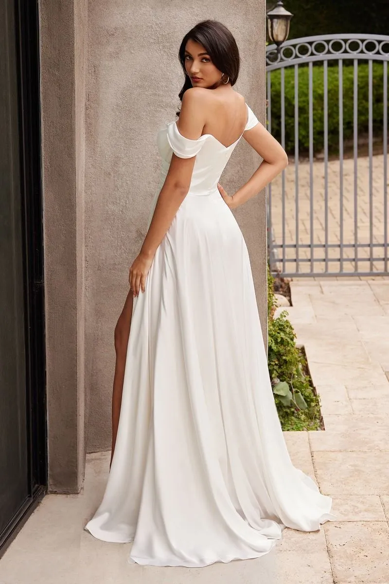 Forever Starts Today | Off the Shoulder Bridal A Line Satin Dress | 7493W