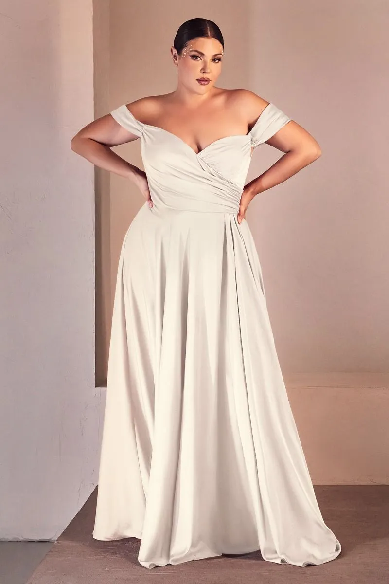 Forever Starts Today | Off the Shoulder Bridal A Line Satin Dress | 7493W