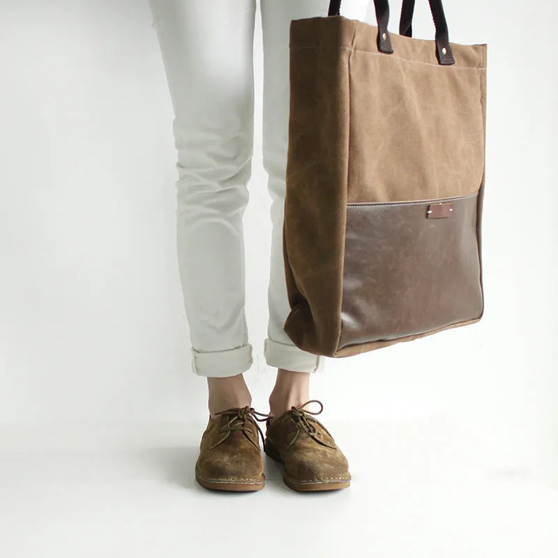 Handmade Waxed Canvas Tote Bag, Women Shopper Totes, School Bag, Big Pocket Bag