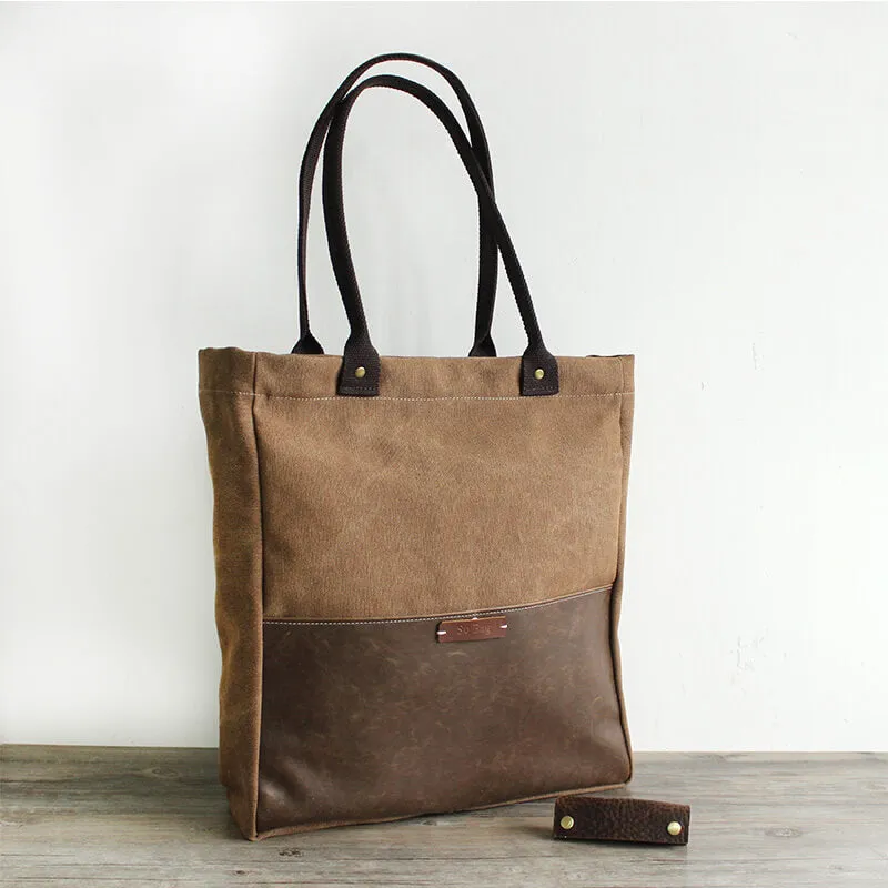 Handmade Waxed Canvas Tote Bag, Women Shopper Totes, School Bag, Big Pocket Bag